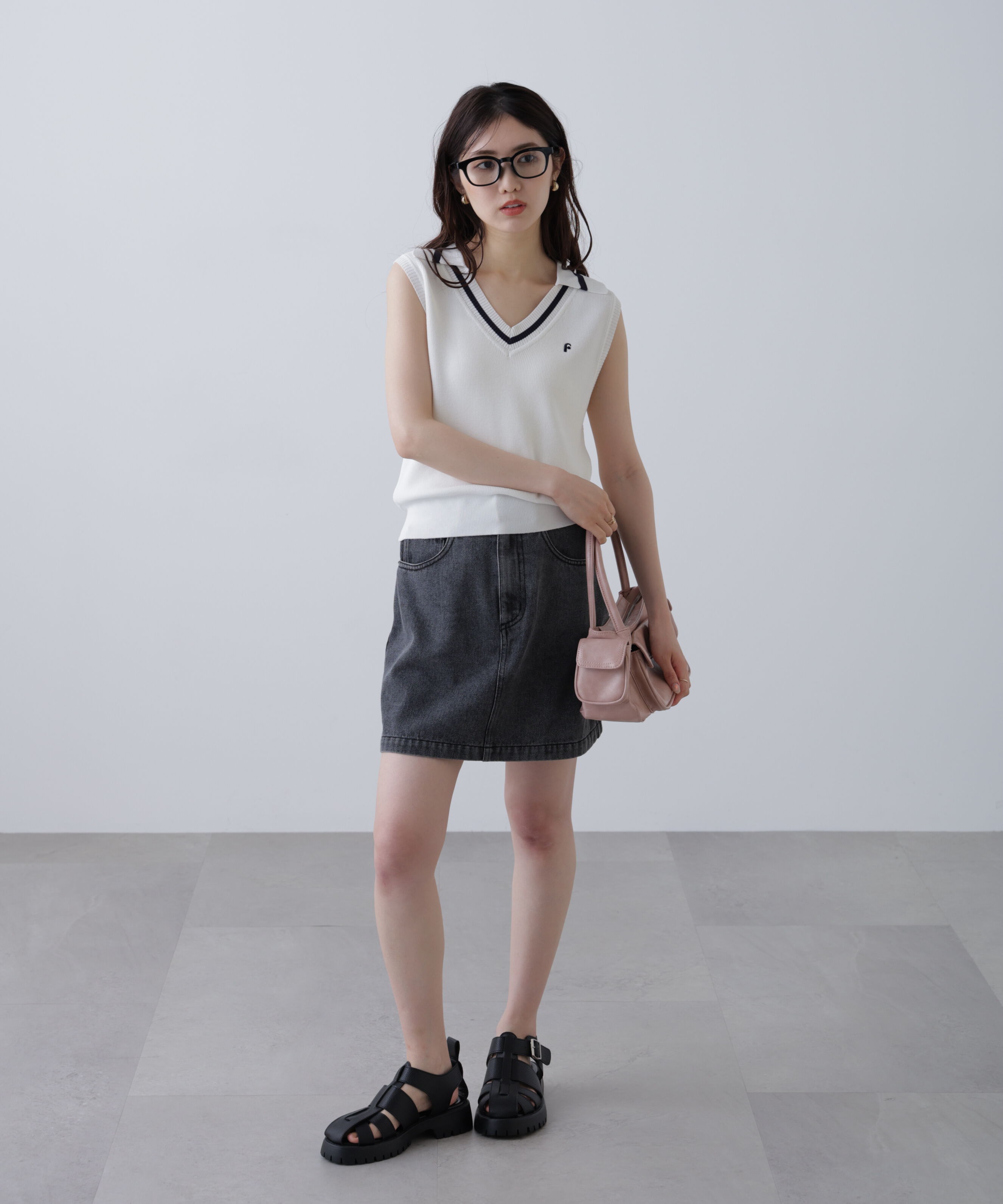  「Vネックポロノースリーブニット」|ニット・セーター|