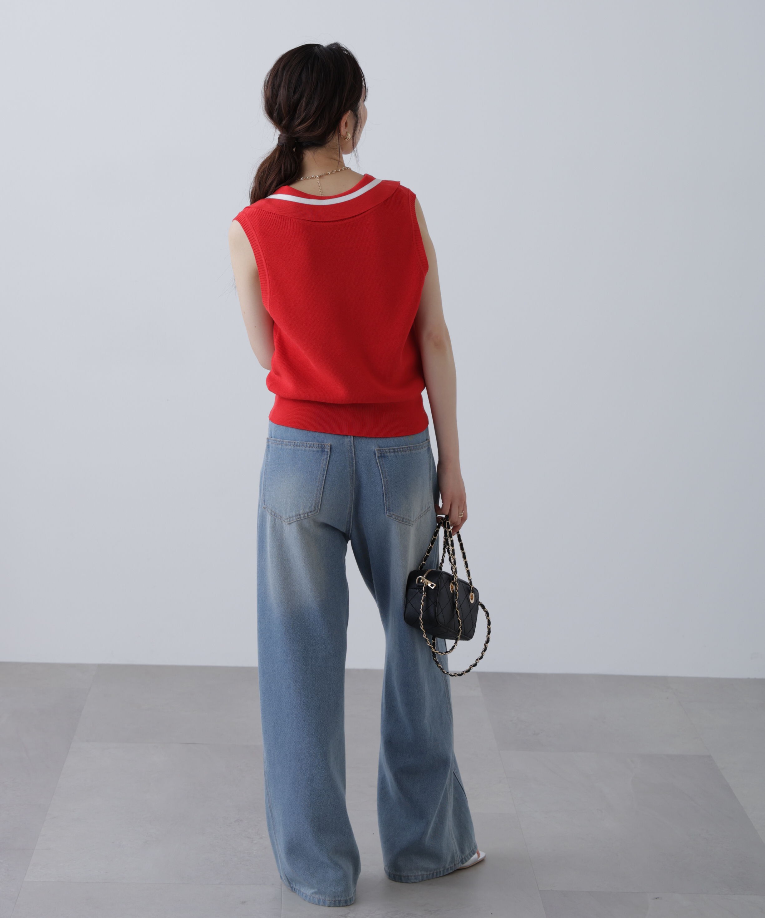  「Vネックポロノースリーブニット」|ニット・セーター|