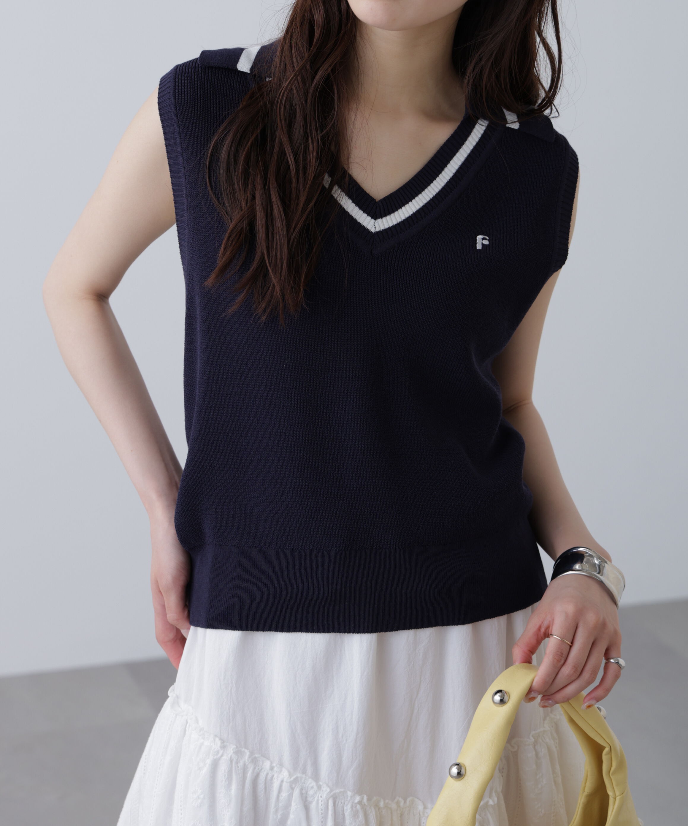  「Vネックポロノースリーブニット」|ニット・セーター|