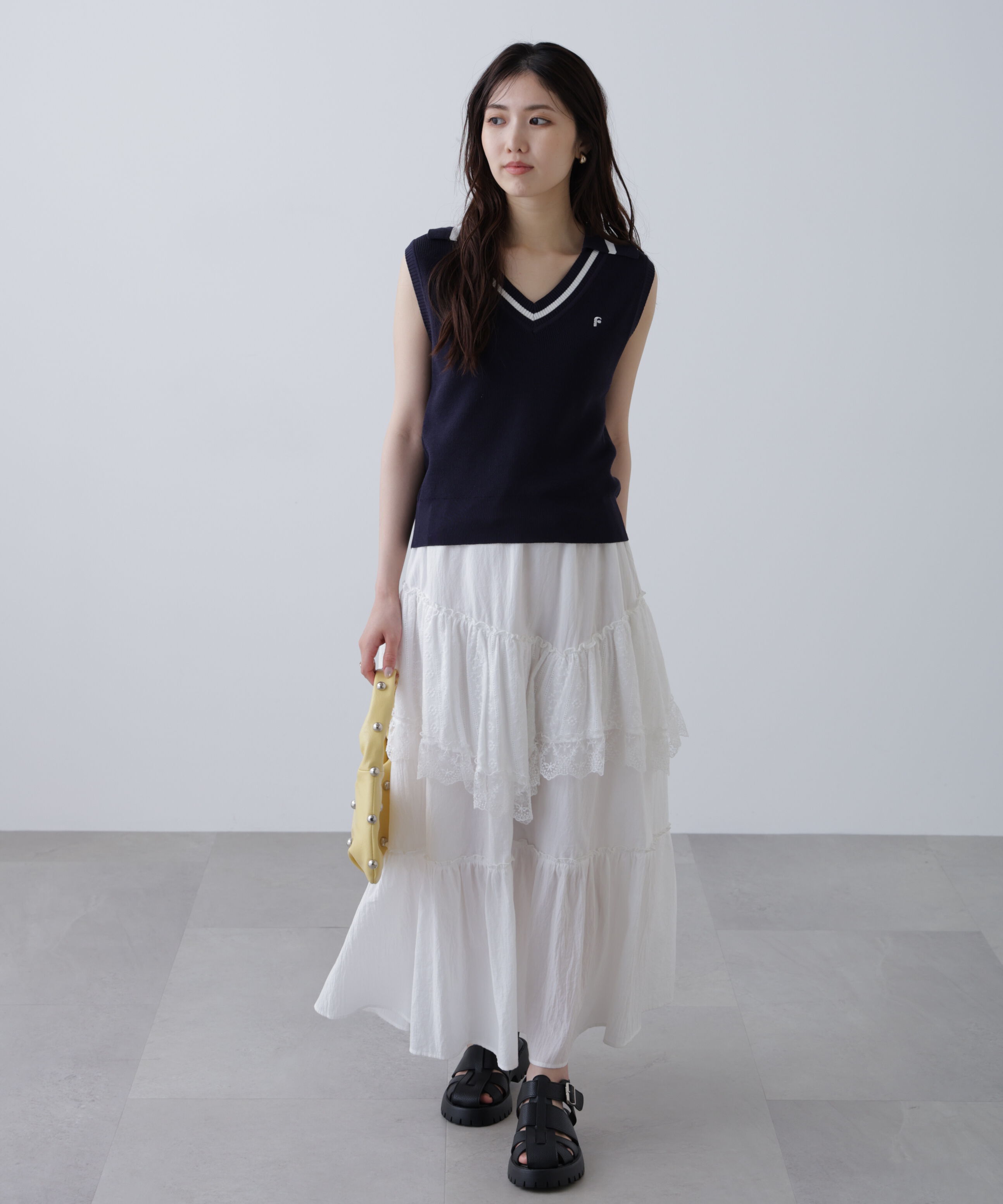  「Vネックポロノースリーブニット」|ニット・セーター|