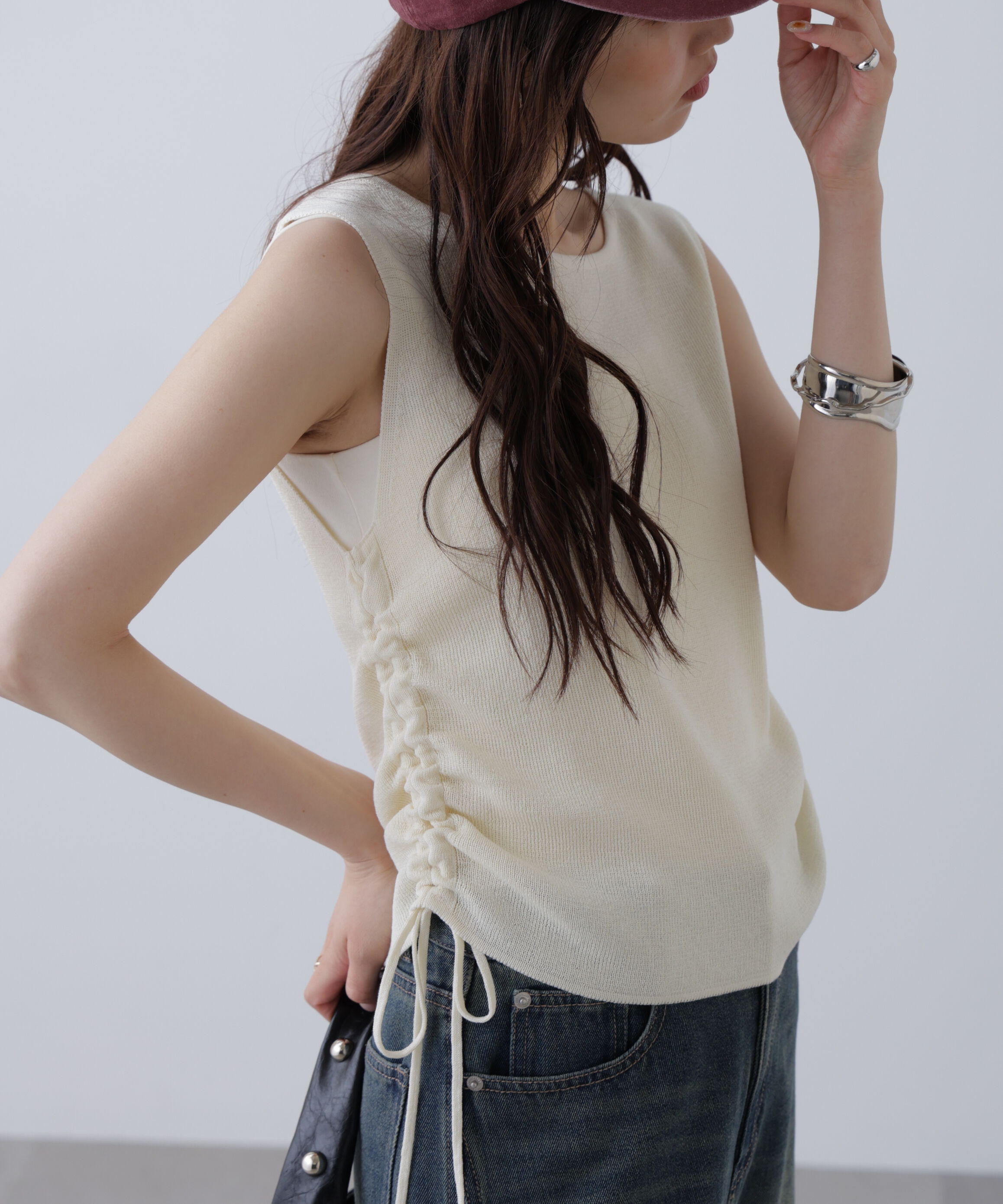  「サイドドロストノースリーブニット」|ニット・セーター|オフ