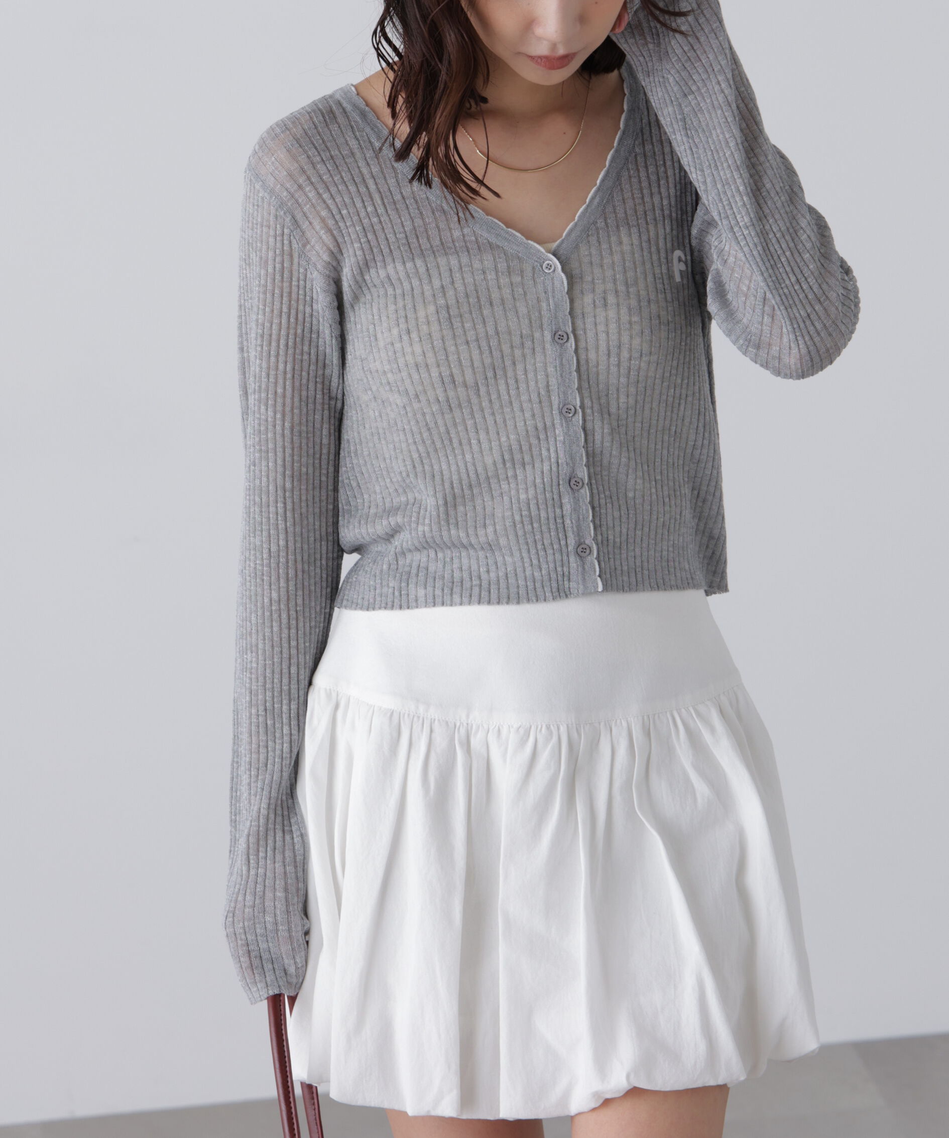  「配色ラインスカラップシアーリブカーディガン」|ニット・セーター|