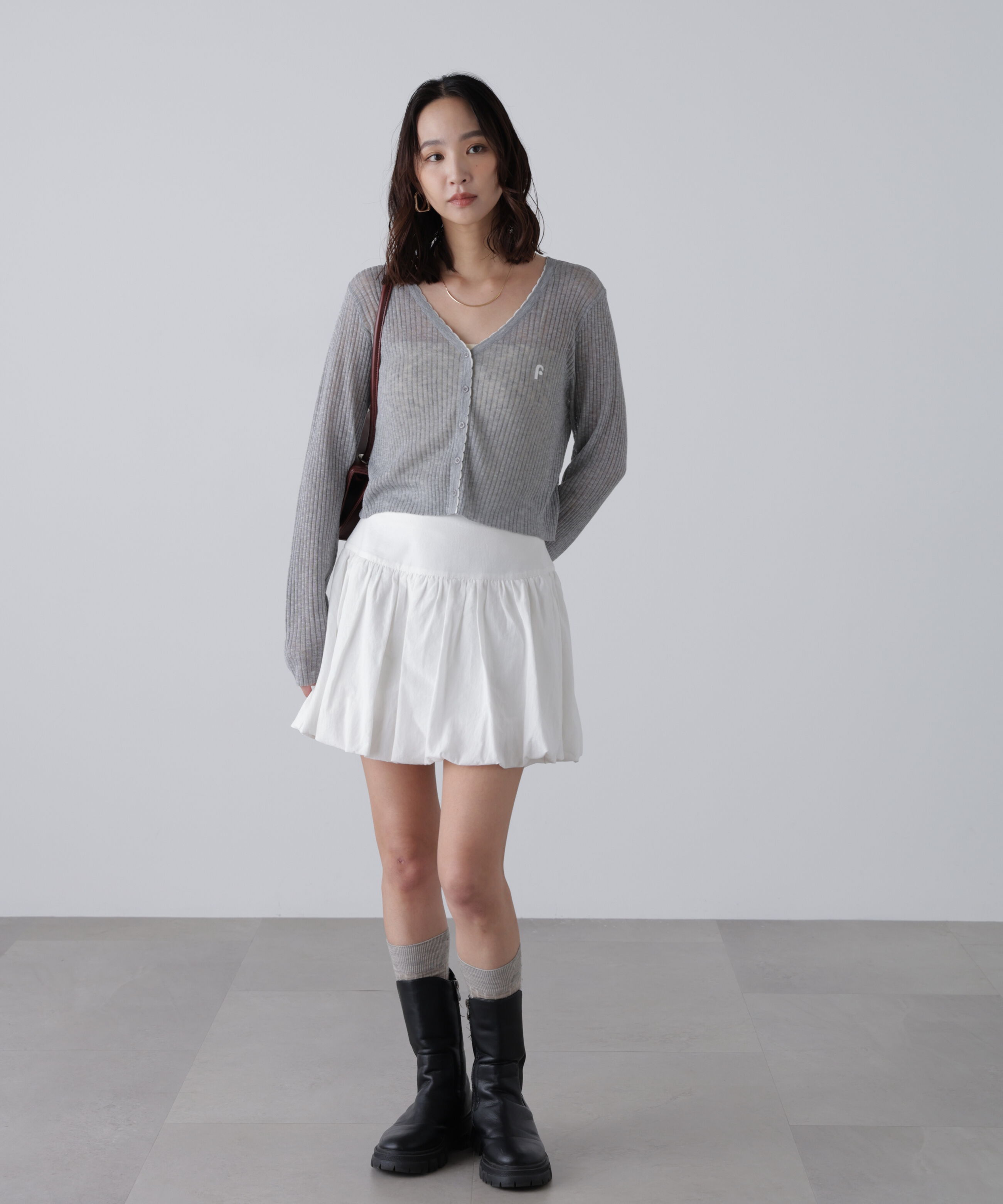  「配色ラインスカラップシアーリブカーディガン」|ニット・セーター|