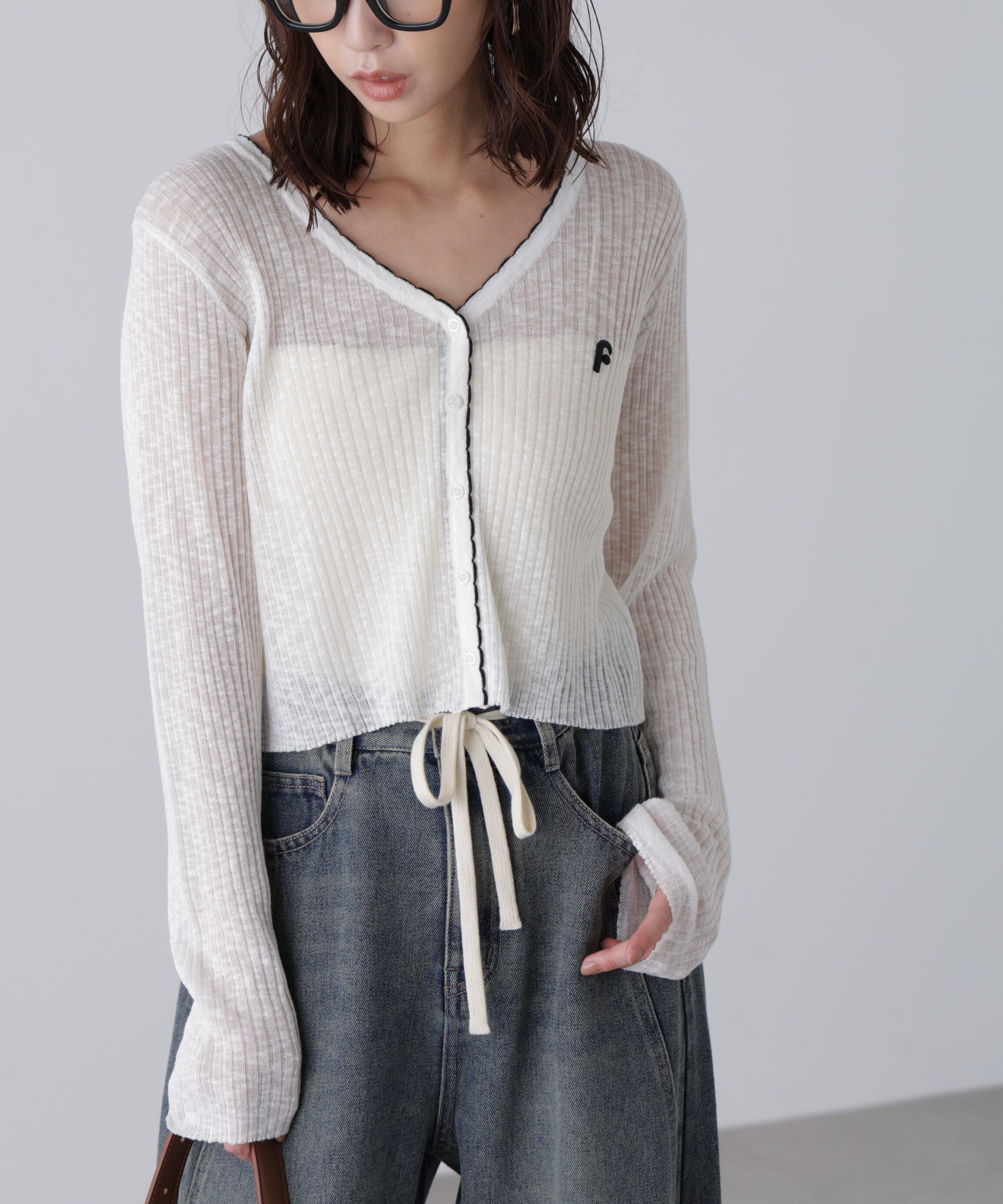  「配色ラインスカラップシアーリブカーディガン」|ニット・セーター|