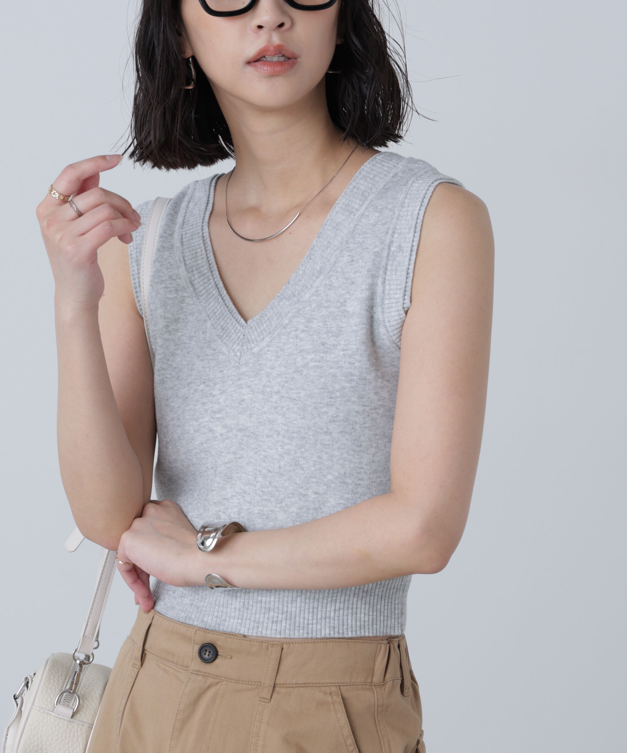  「レイヤードネック前後2WAYニットベスト」|ニット・セーター|