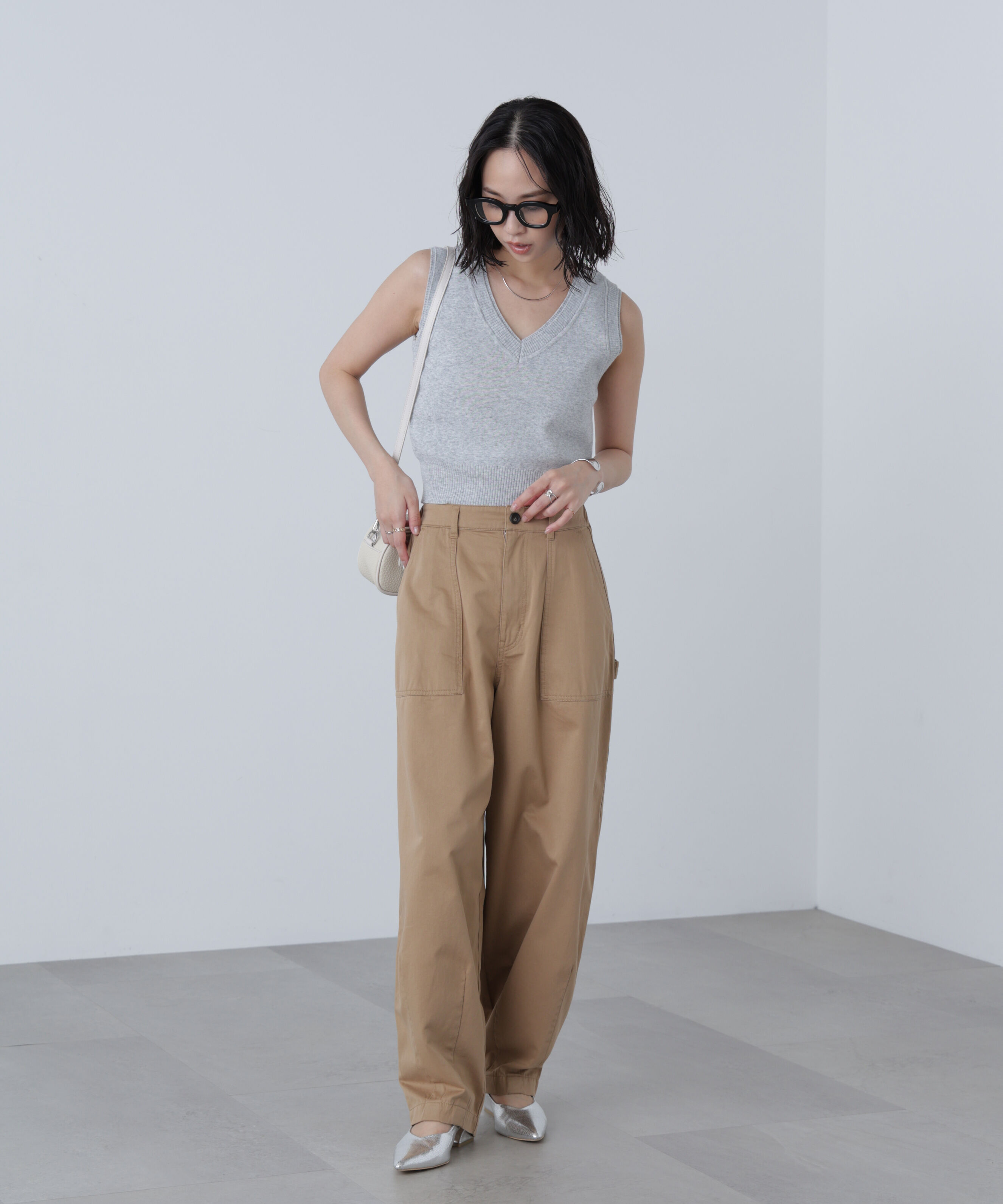  「レイヤードネック前後2WAYニットベスト」|ニット・セーター|