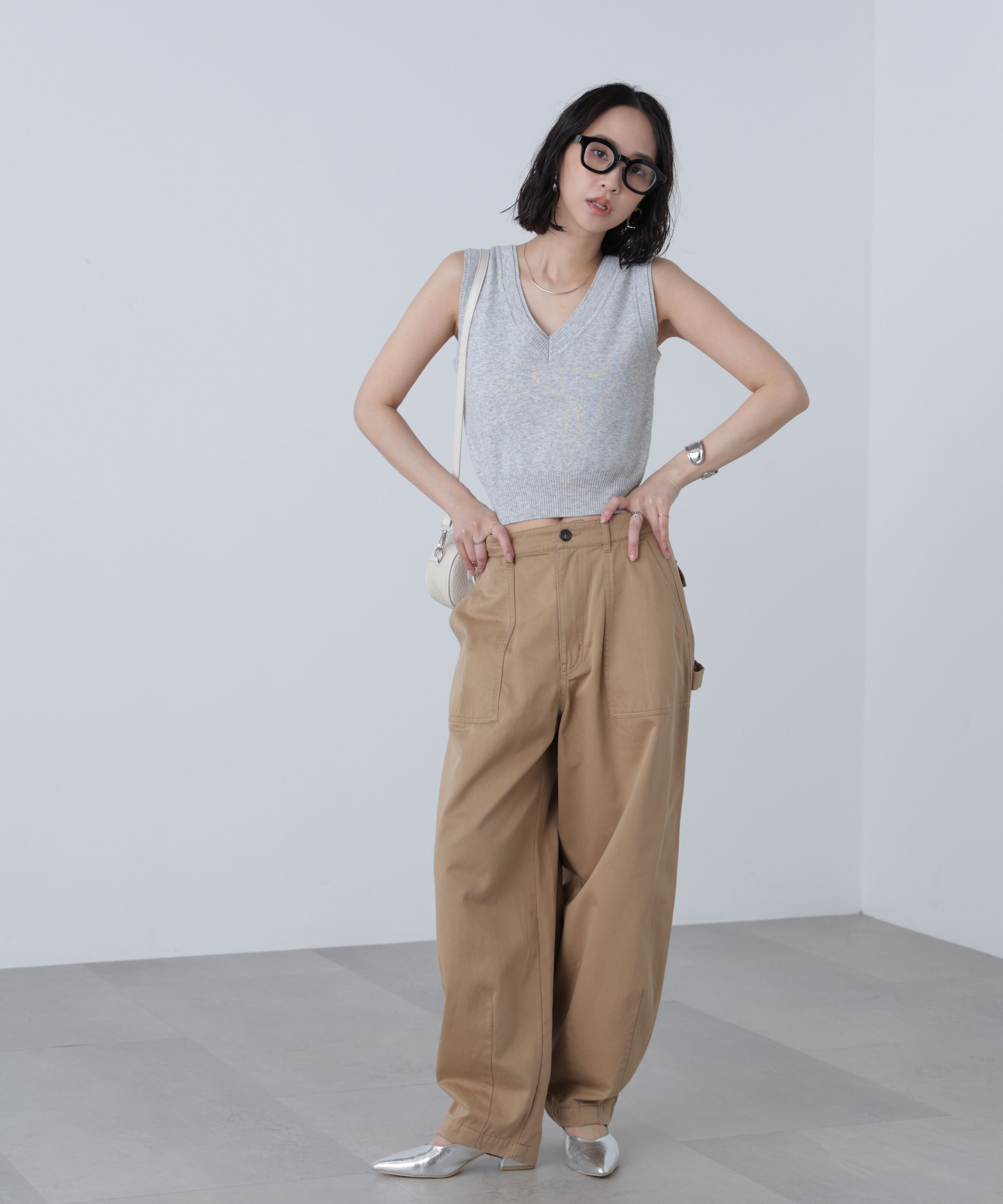  「レイヤードネック前後2WAYニットベスト」|ニット・セーター|