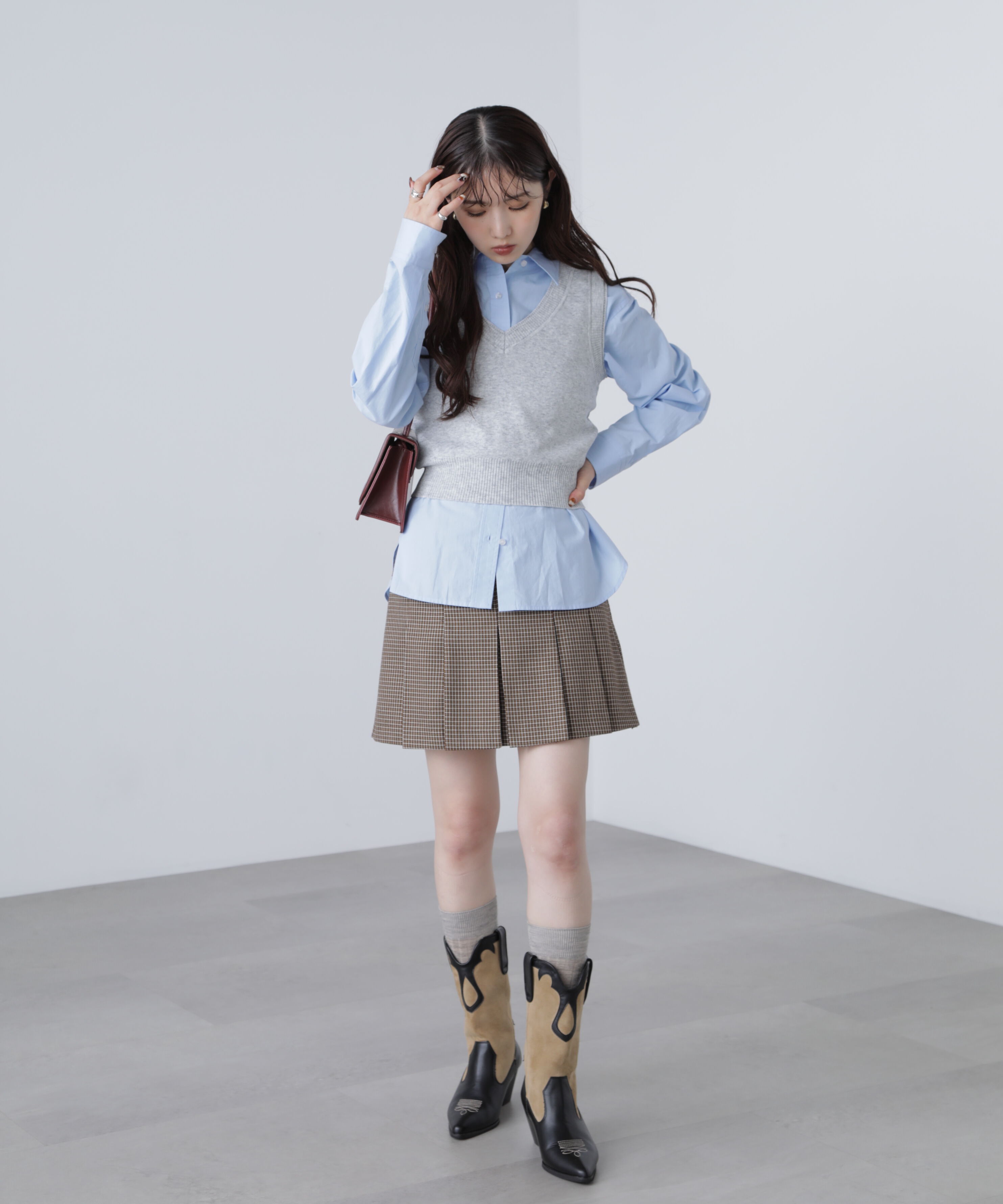  「レイヤードネック前後2WAYニットベスト」|ニット・セーター|