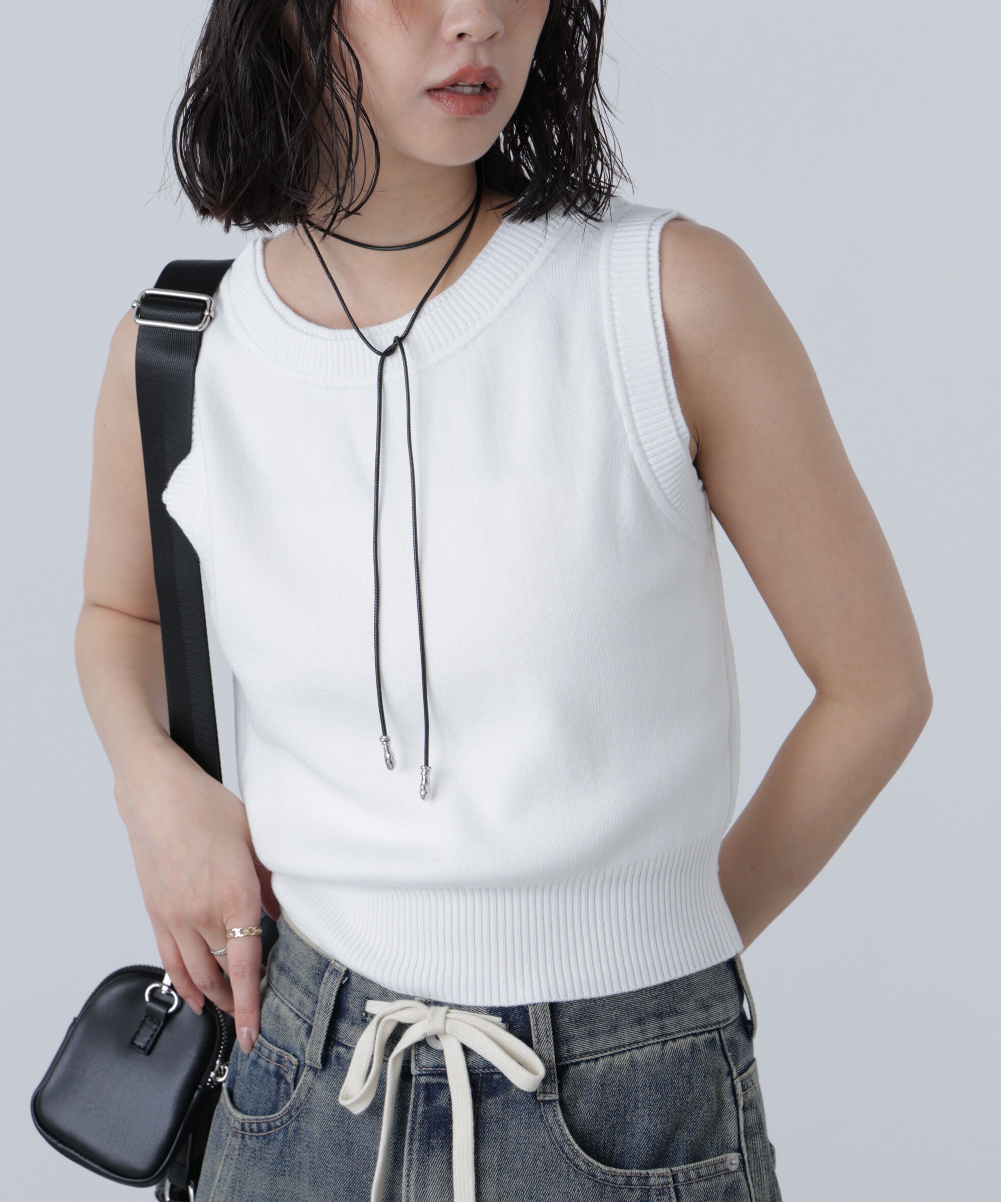  「レイヤードネック前後2WAYニットベスト」|ニット・セーター|