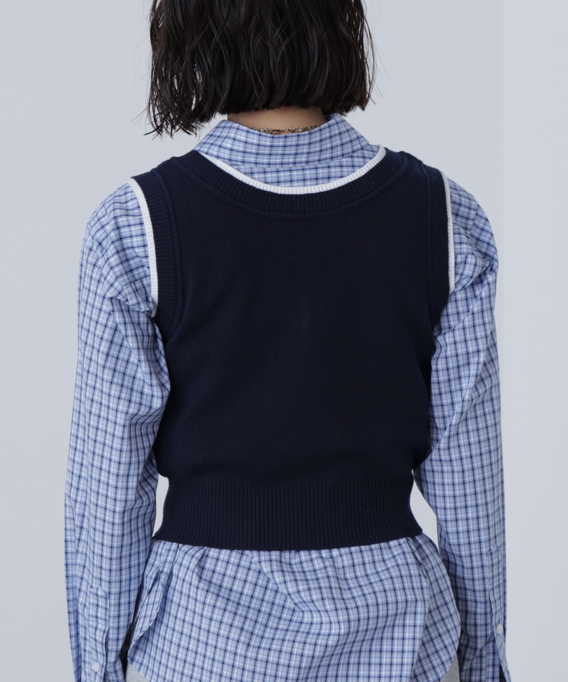  「レイヤードネック前後2WAYニットベスト」|ニット・セーター|