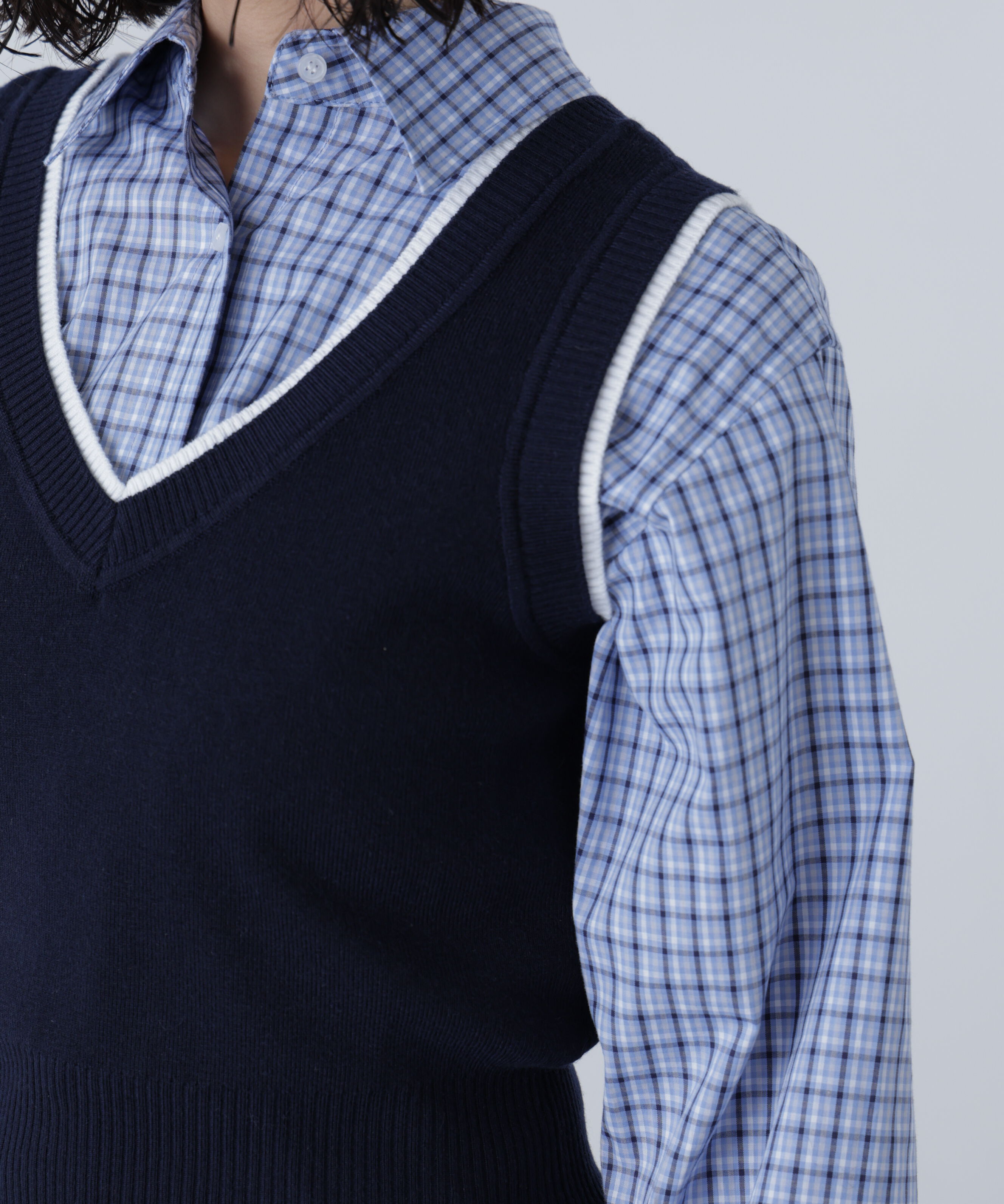  「レイヤードネック前後2WAYニットベスト」|ニット・セーター|