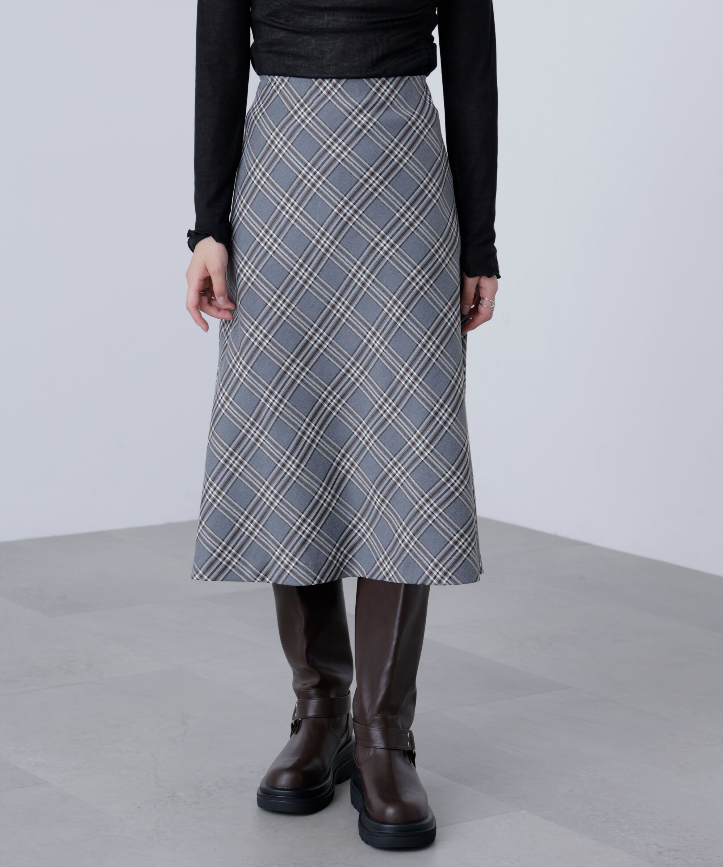 「バイアスミディチェックスカート」|スカート|