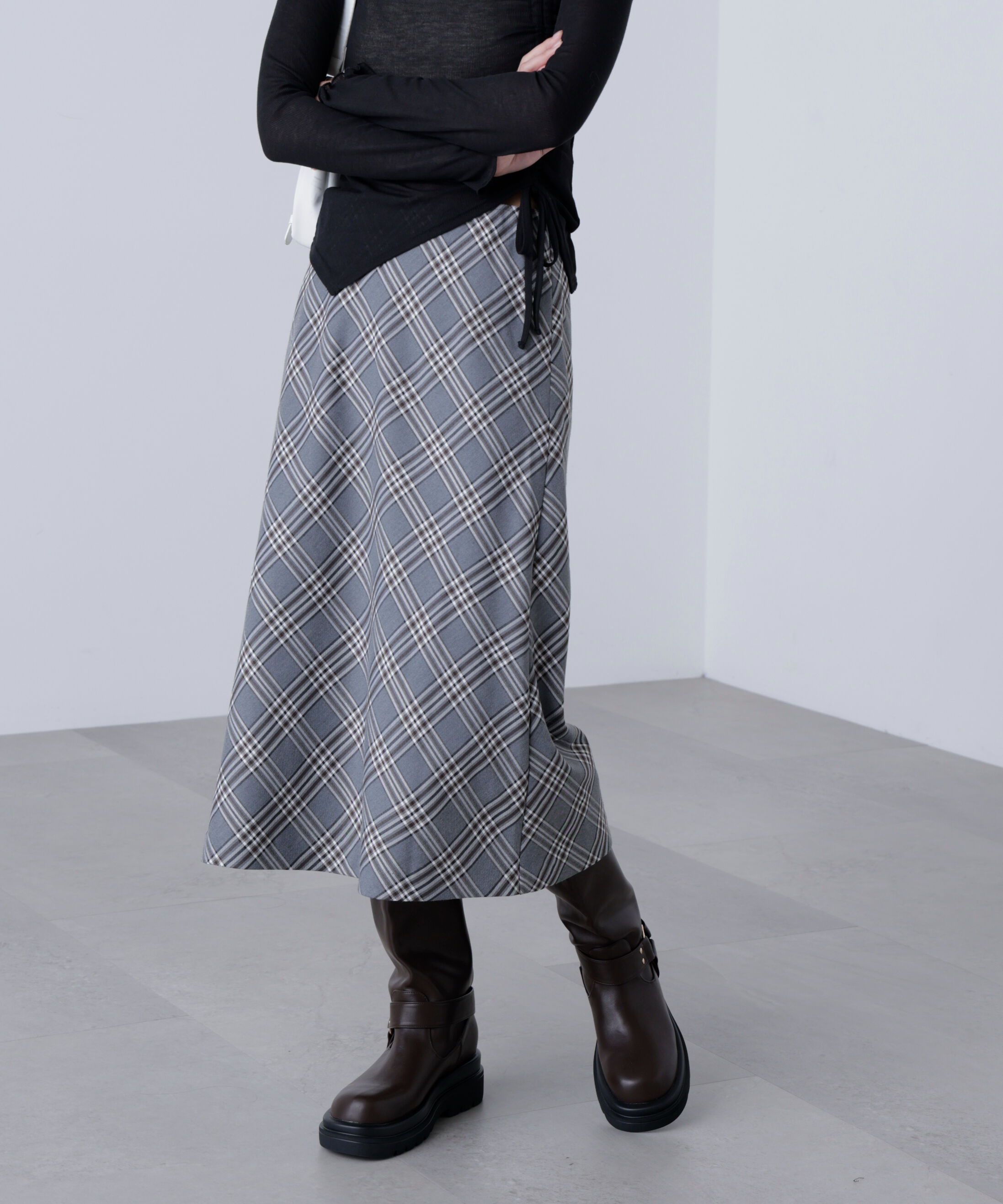  「バイアスミディチェックスカート」|スカート|