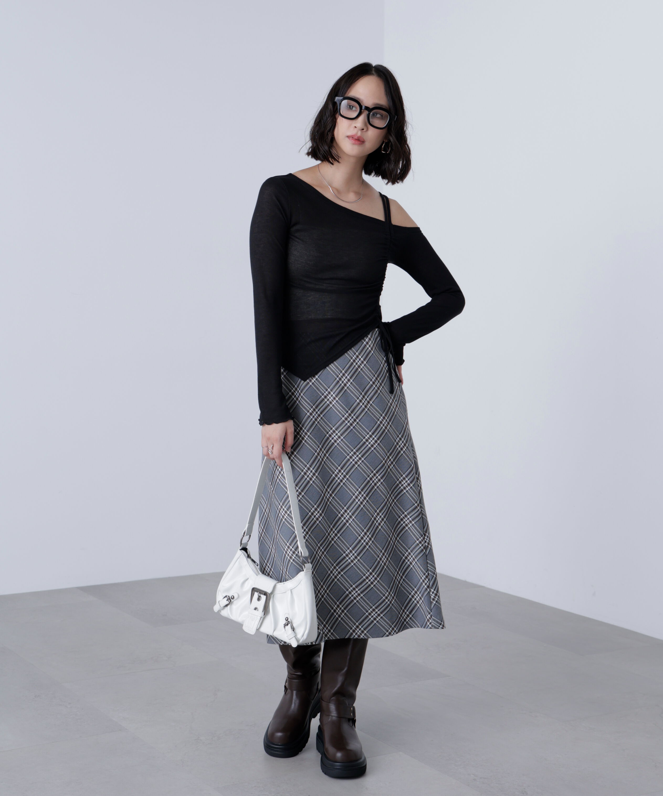  「バイアスミディチェックスカート」|スカート|