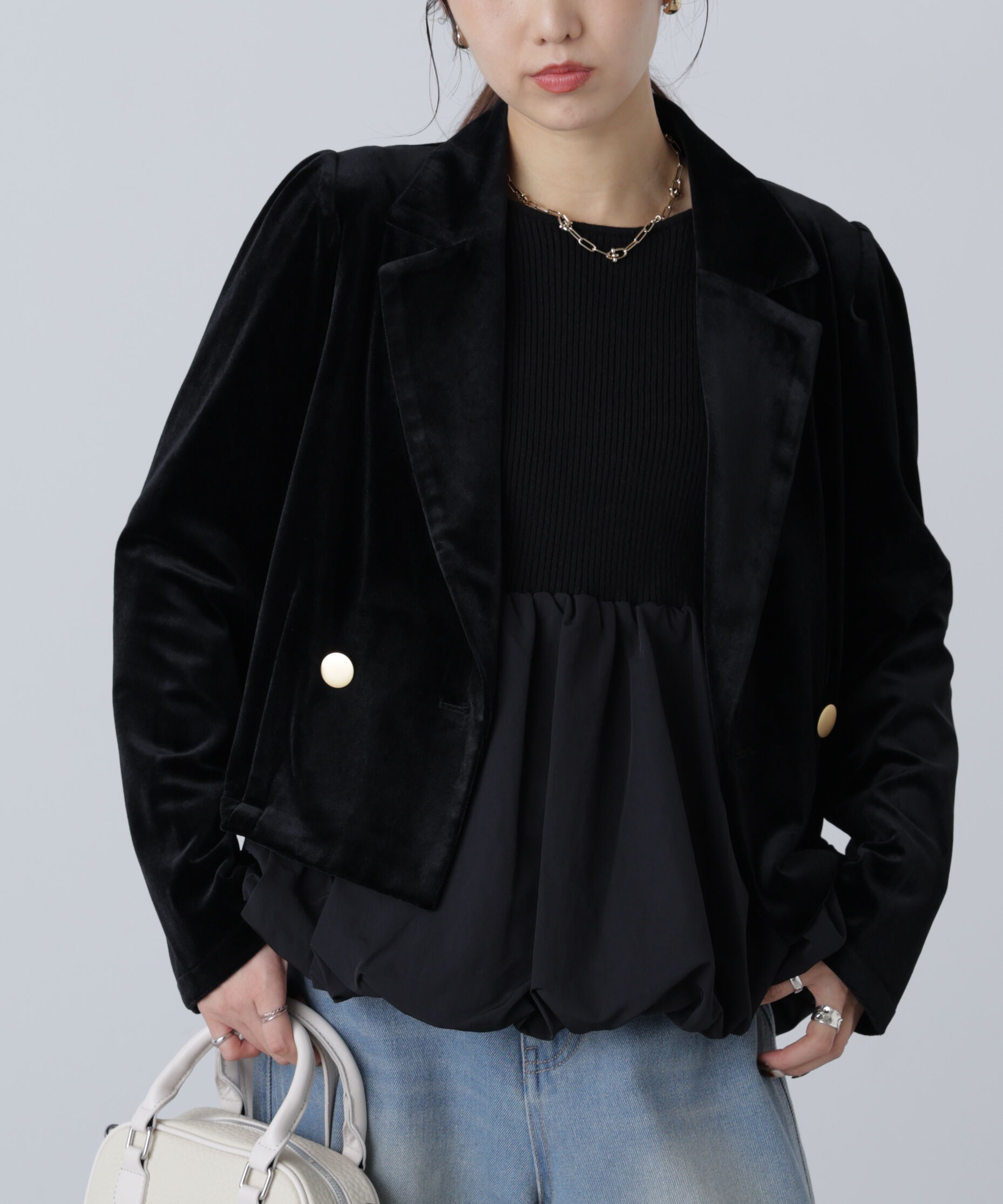  「金ボタンベロアクロップドジャケット」|その他|