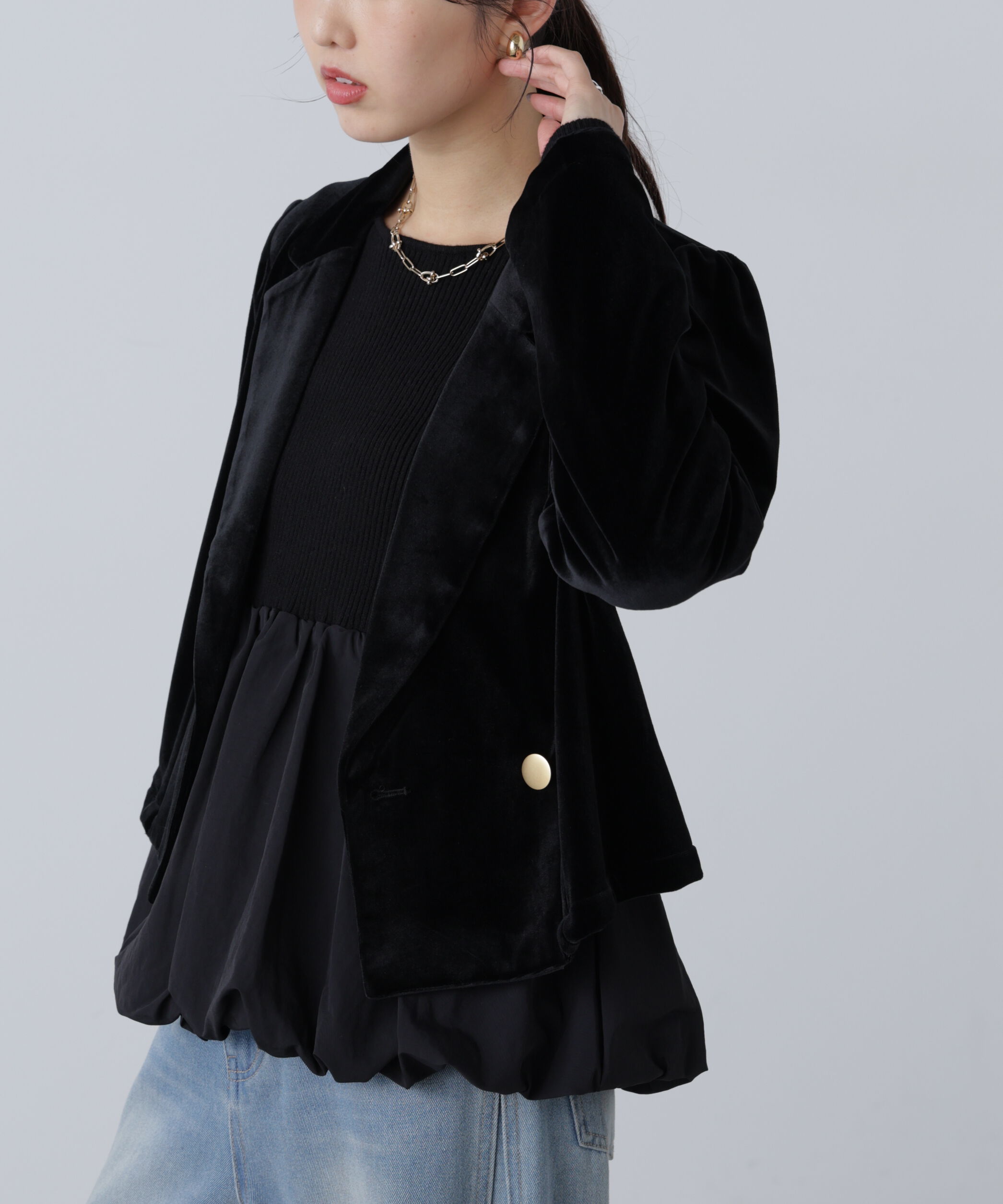  「金ボタンベロアクロップドジャケット」|その他|