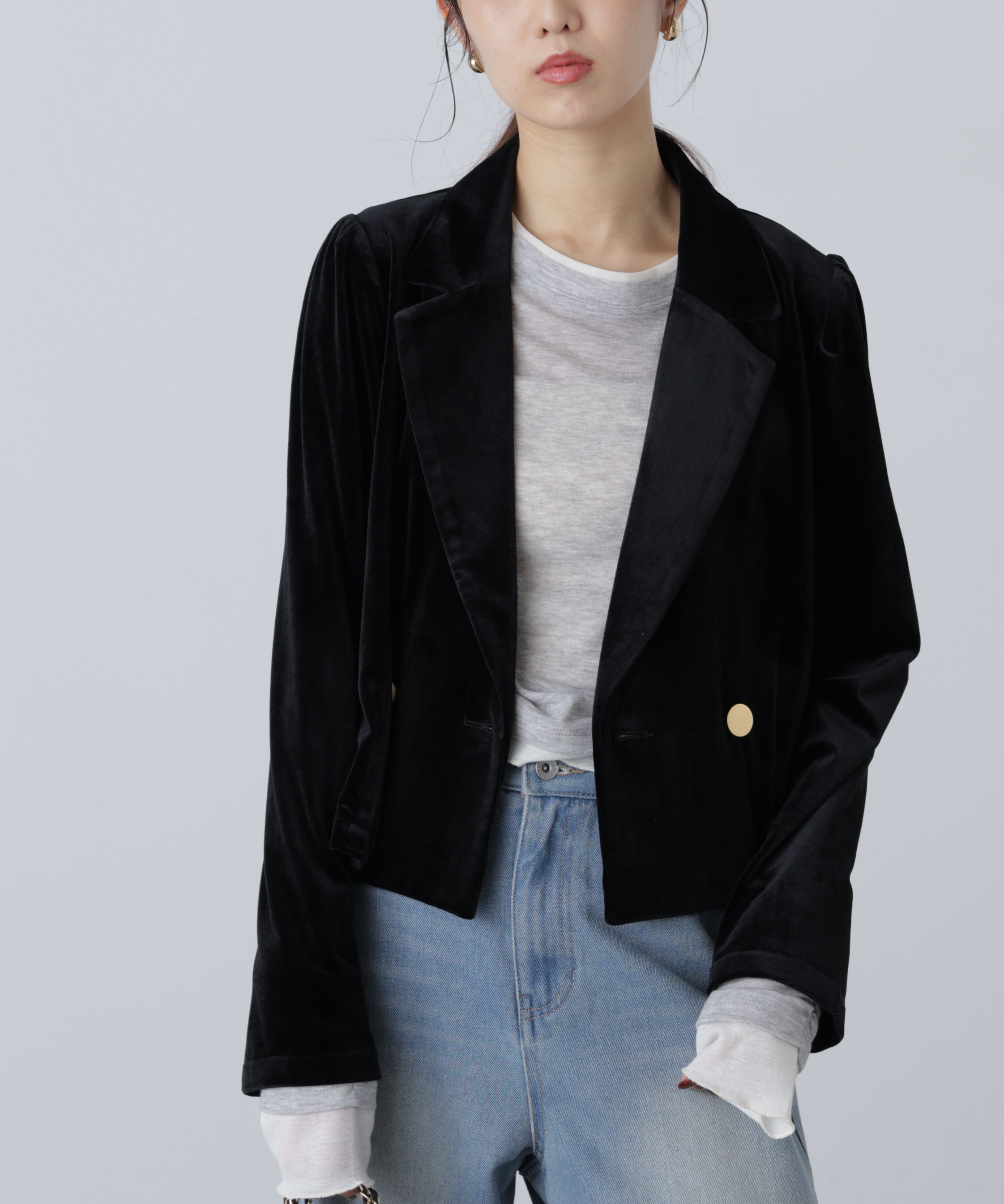  「金ボタンベロアクロップドジャケット」|その他|