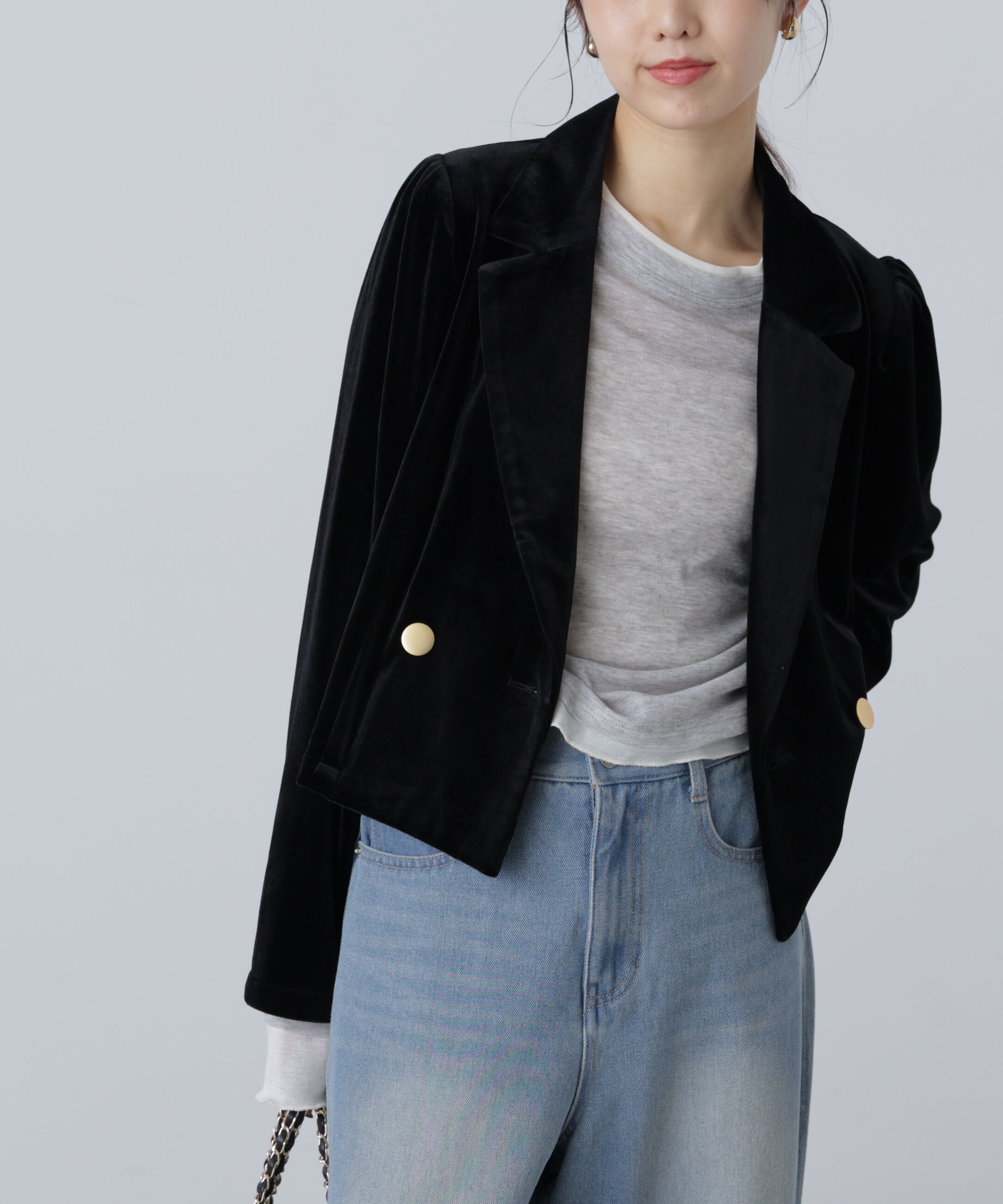  「金ボタンベロアクロップドジャケット」|その他|