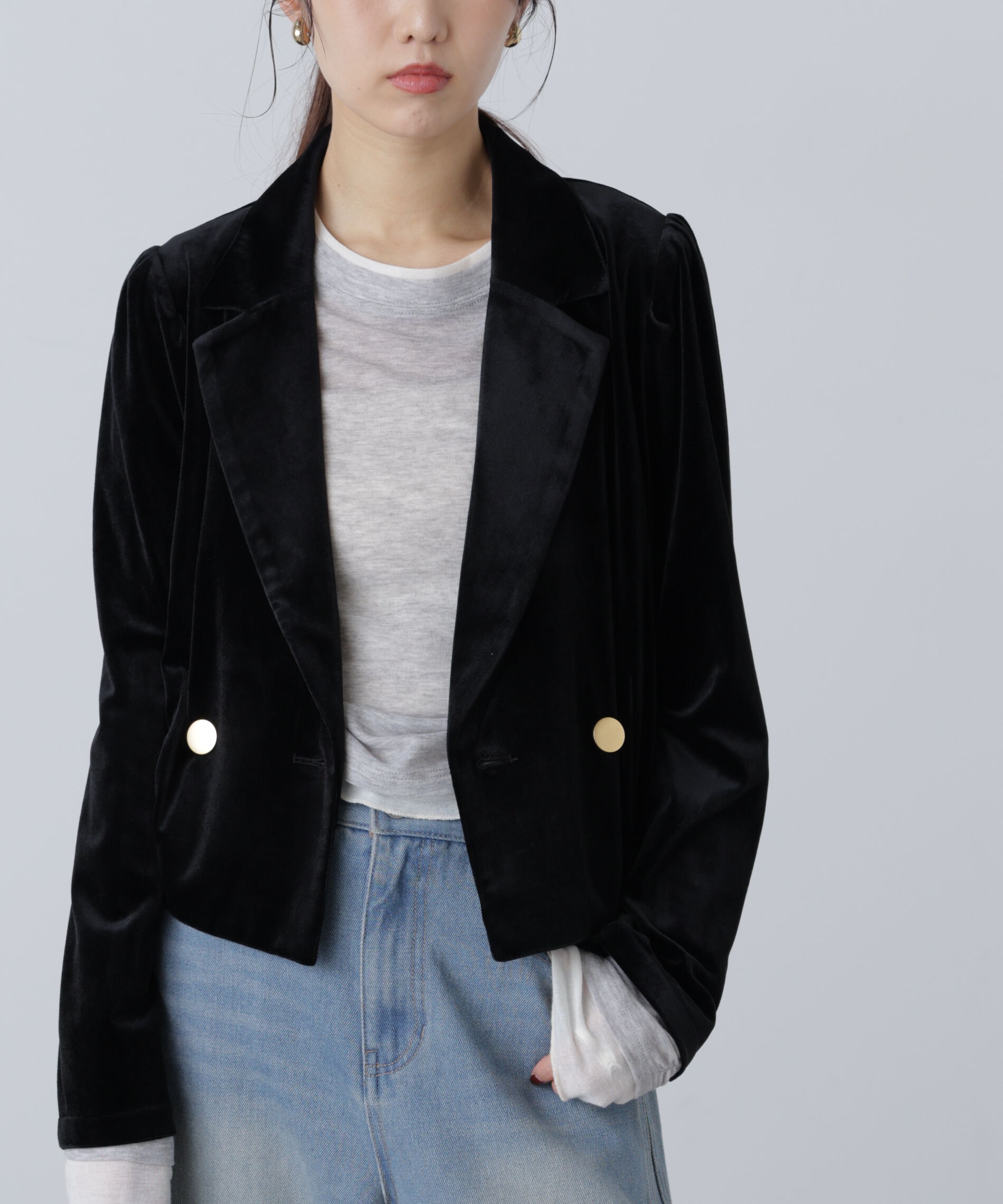  「金ボタンベロアクロップドジャケット」|その他|