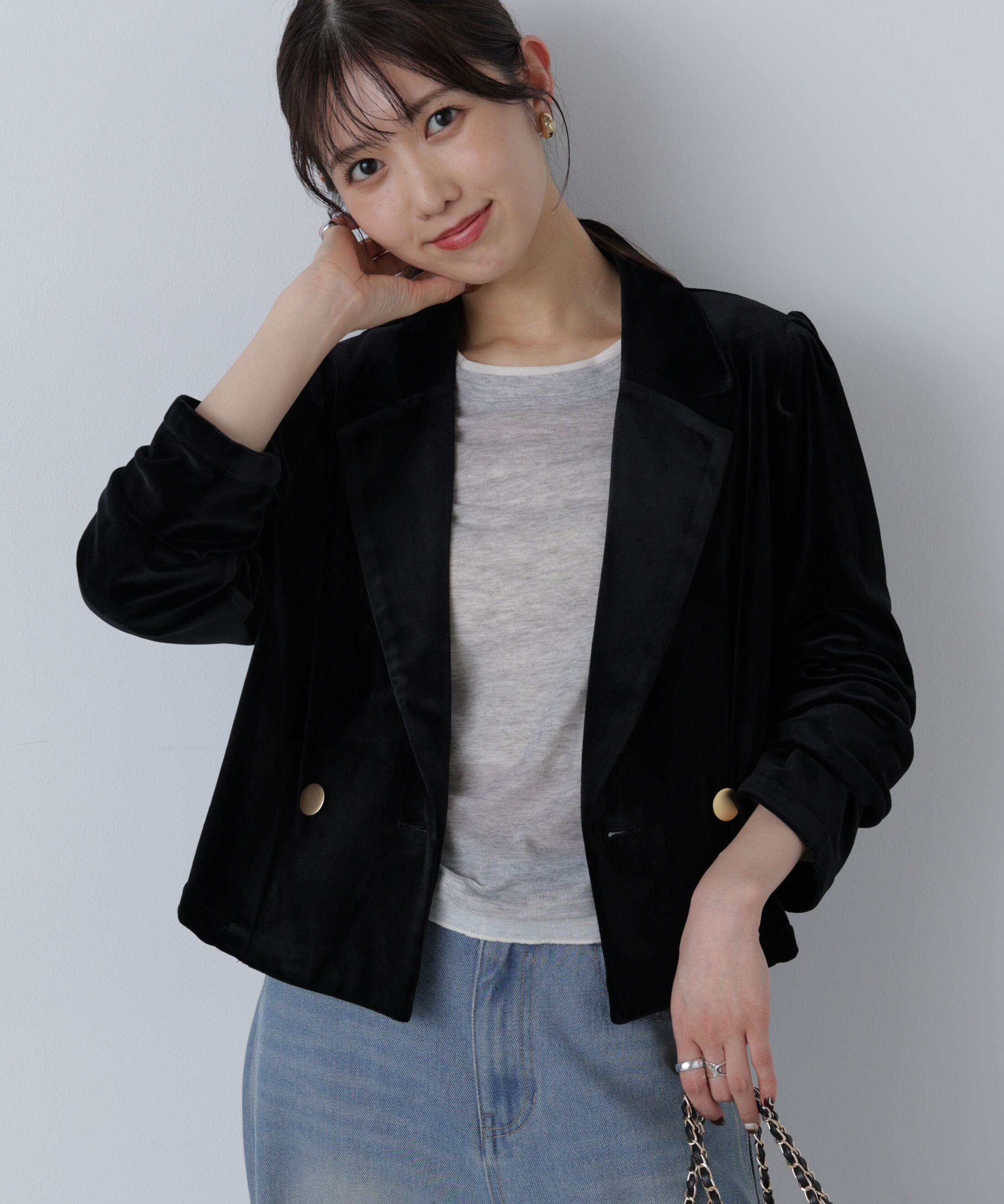  「金ボタンベロアクロップドジャケット」|その他|