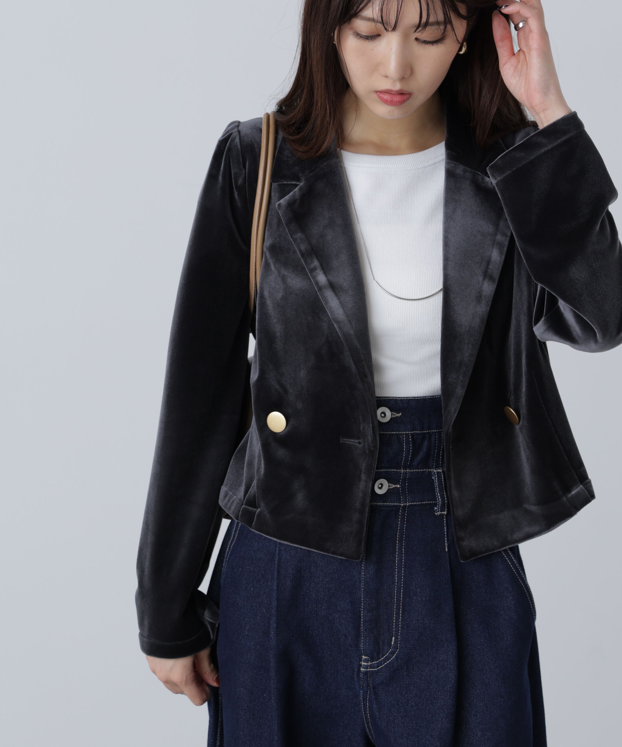  「金ボタンベロアクロップドジャケット」|その他|