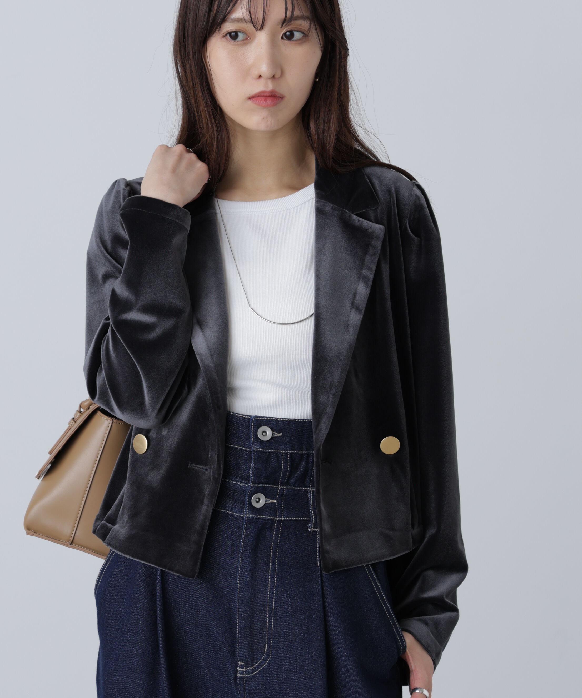  「金ボタンベロアクロップドジャケット」|その他|