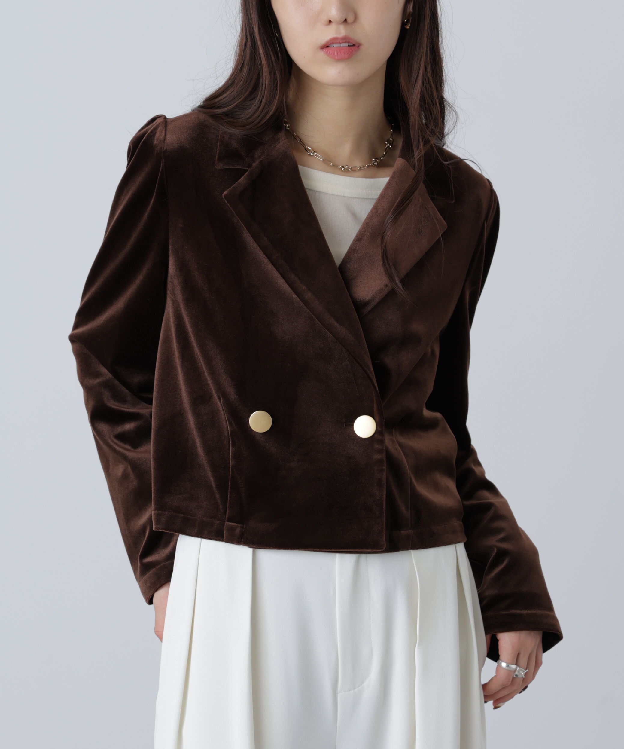  「金ボタンベロアクロップドジャケット」|その他|