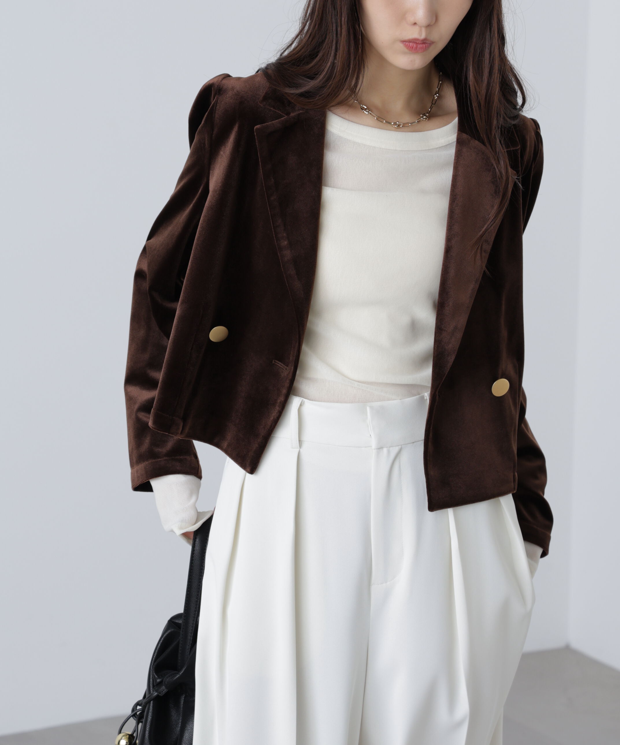  「金ボタンベロアクロップドジャケット」|その他|