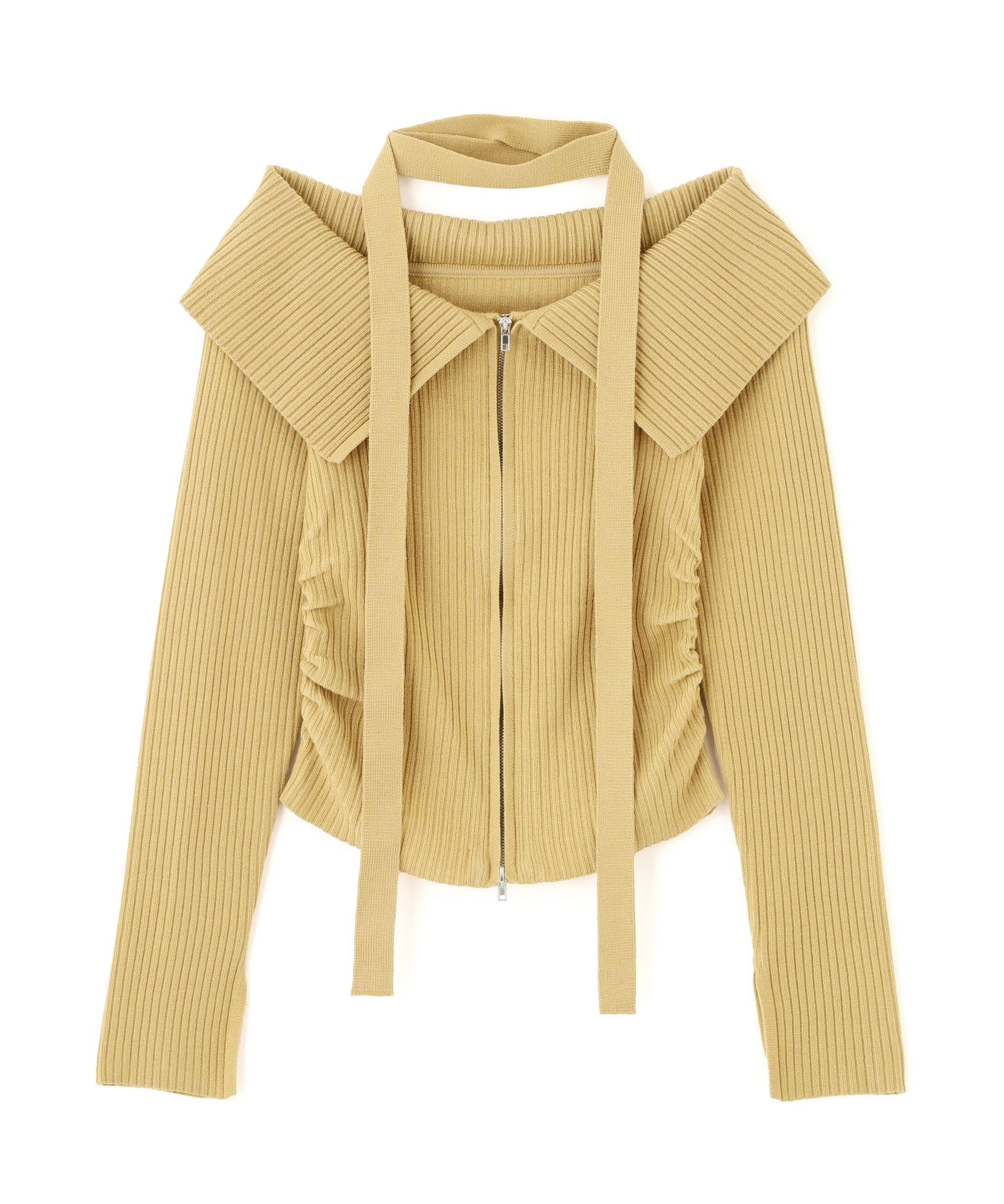  「フロントジップリブ衿オフショルニット」|ニット・セーター|