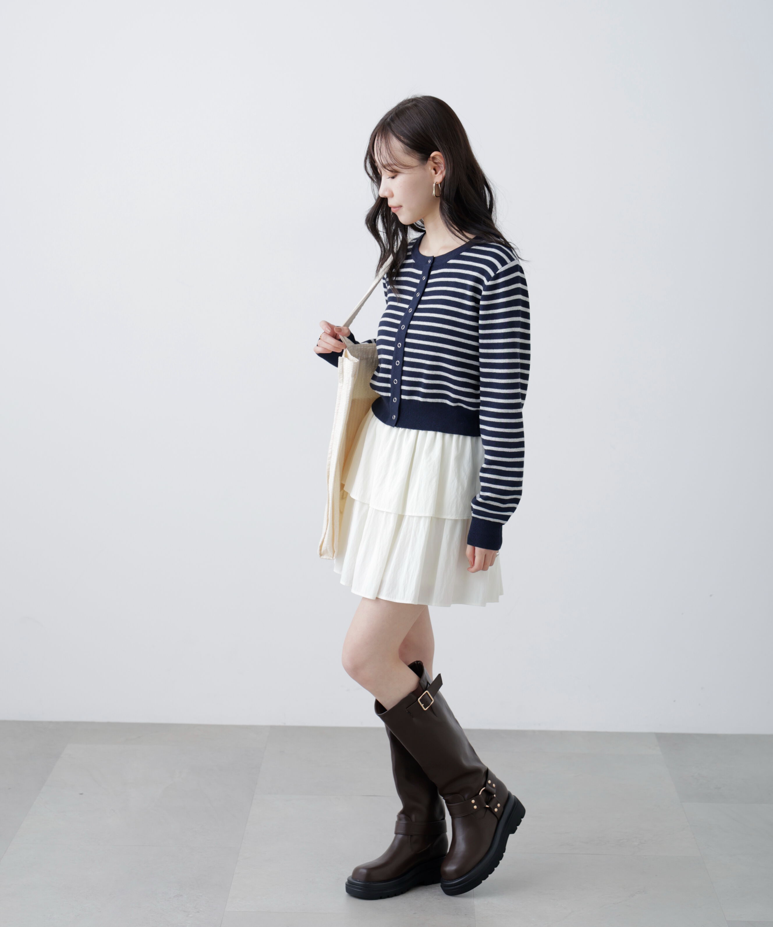  「リングドットボタンクルーネックニットカーディガン」|ニット・セーター|