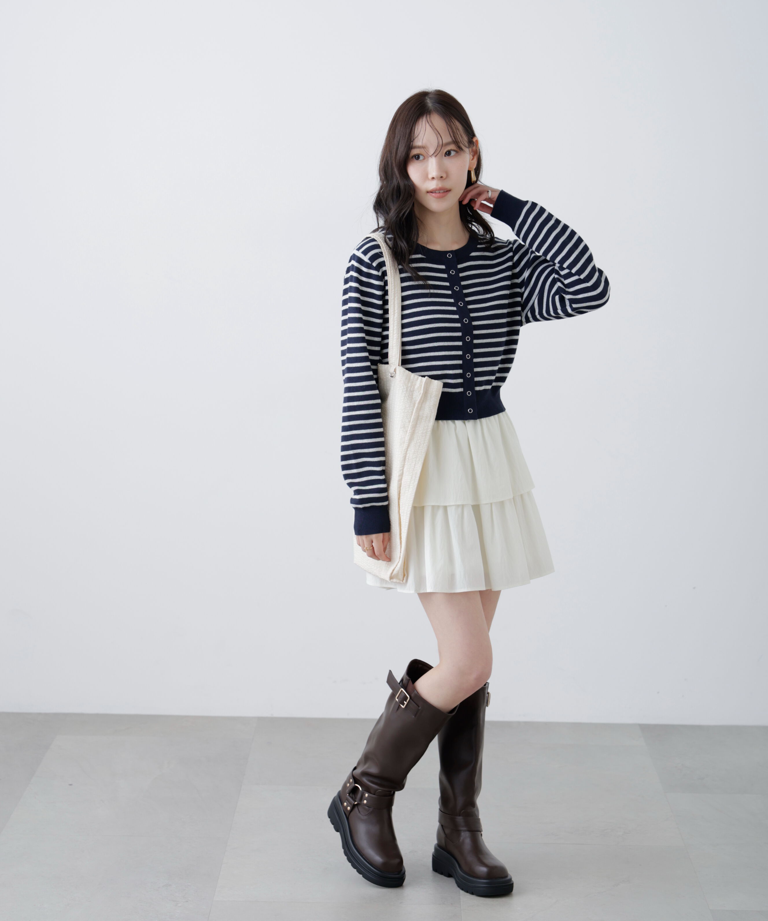  「リングドットボタンクルーネックニットカーディガン」|ニット・セーター|