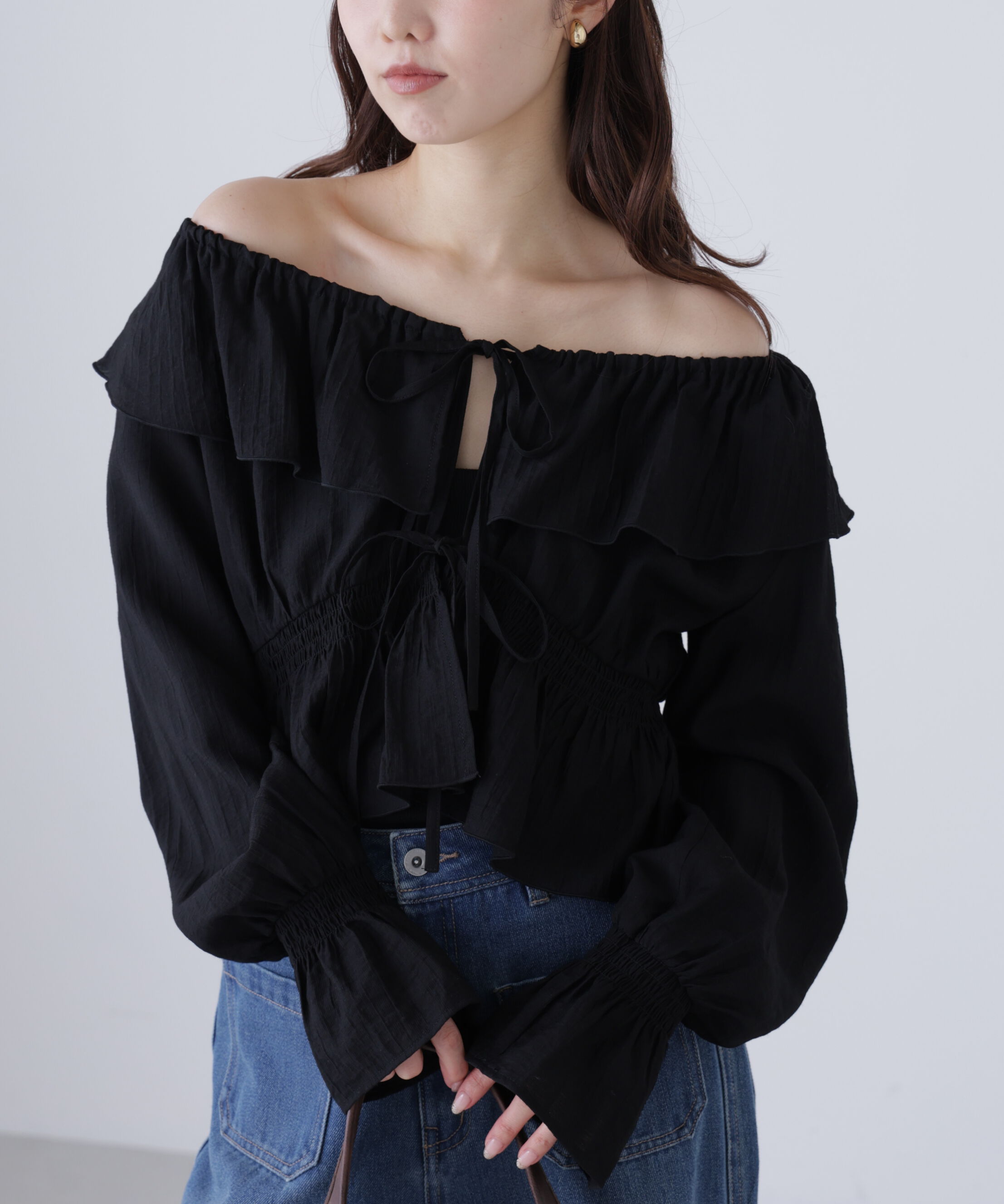  「衿フリルペプラム前開きブラウス」|シャツ・ブラウス|