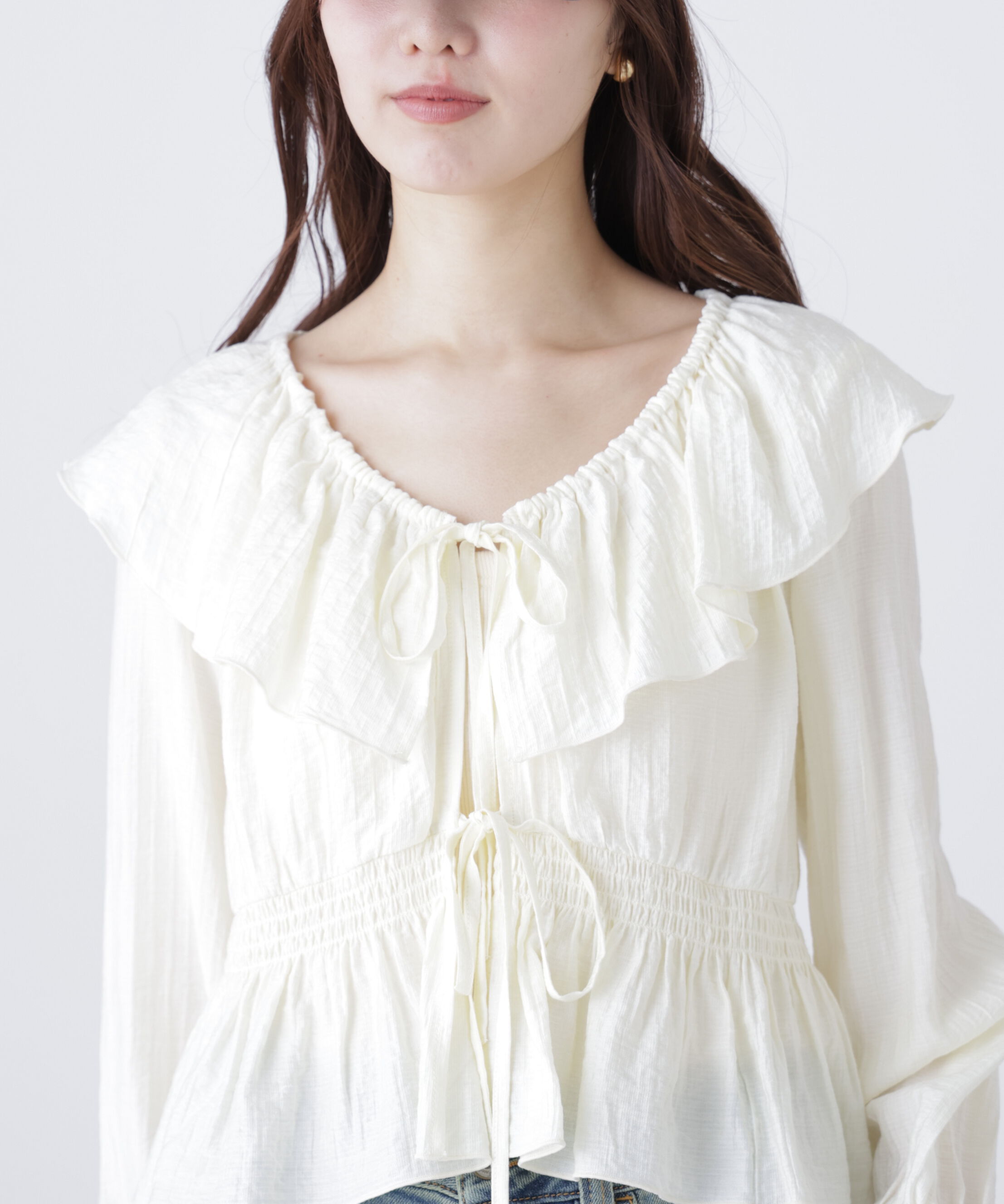  「衿フリルペプラム前開きブラウス」|シャツ・ブラウス|