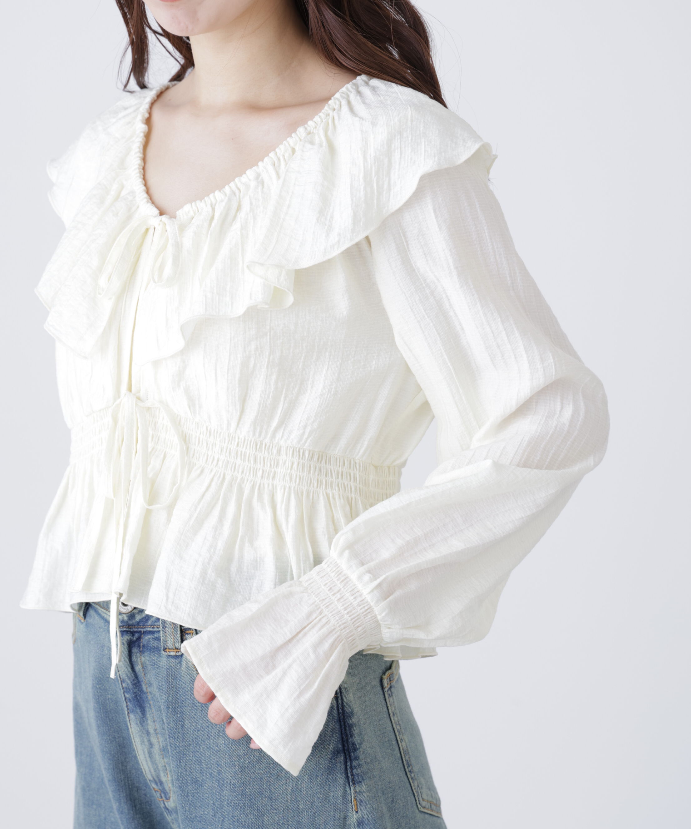  「衿フリルペプラム前開きブラウス」|シャツ・ブラウス|