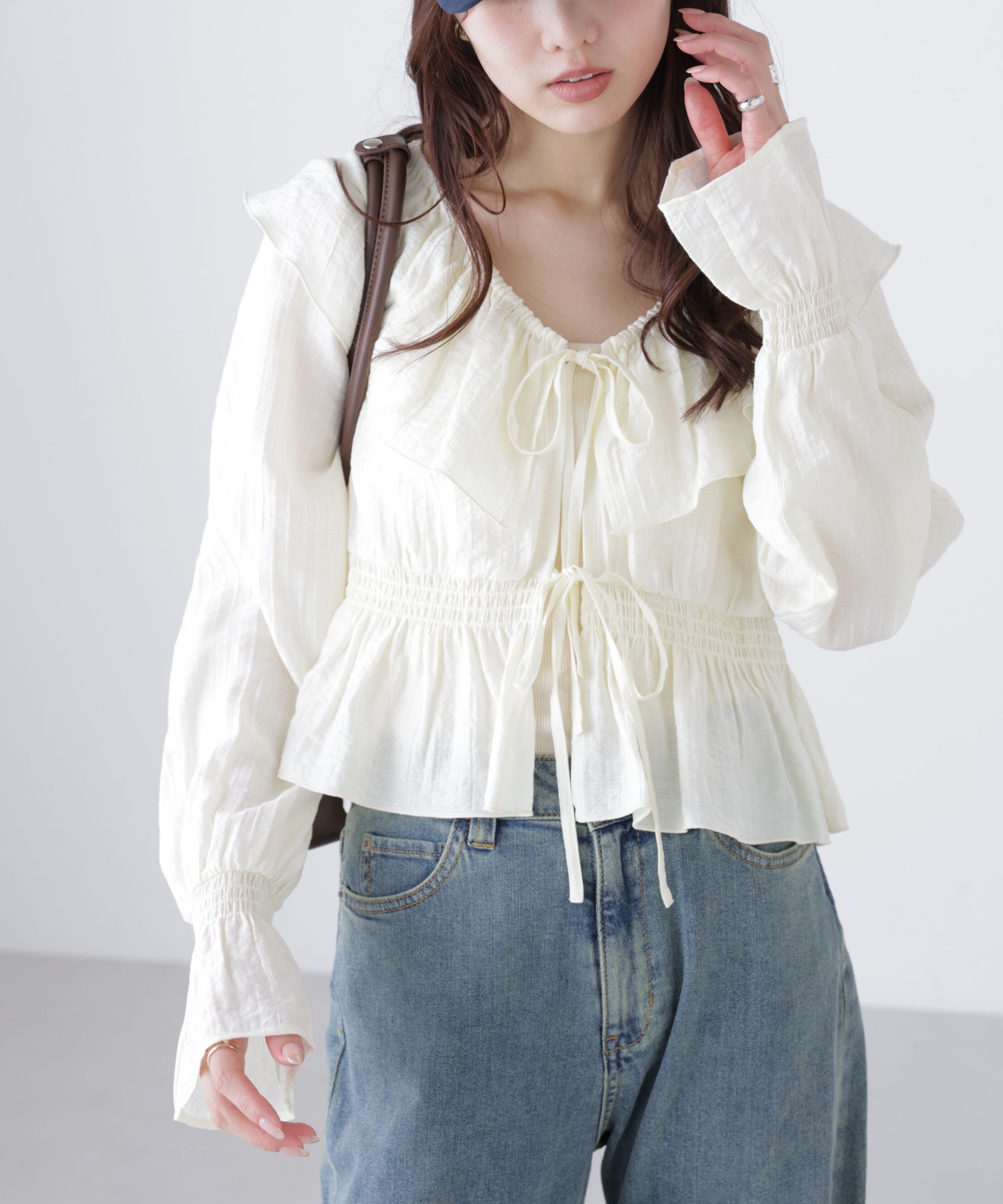  「衿フリルペプラム前開きブラウス」|シャツ・ブラウス|