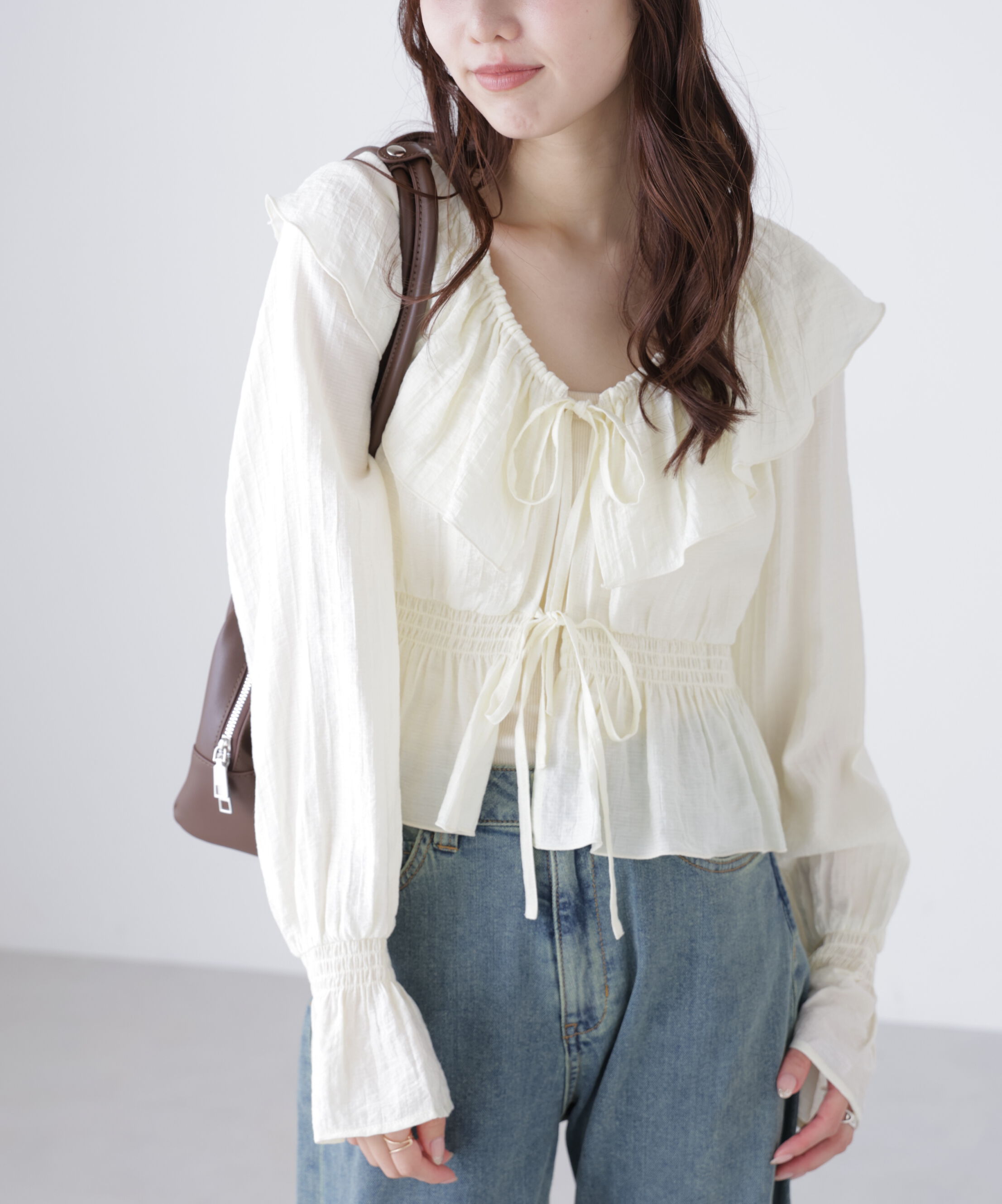  「衿フリルペプラム前開きブラウス」|シャツ・ブラウス|