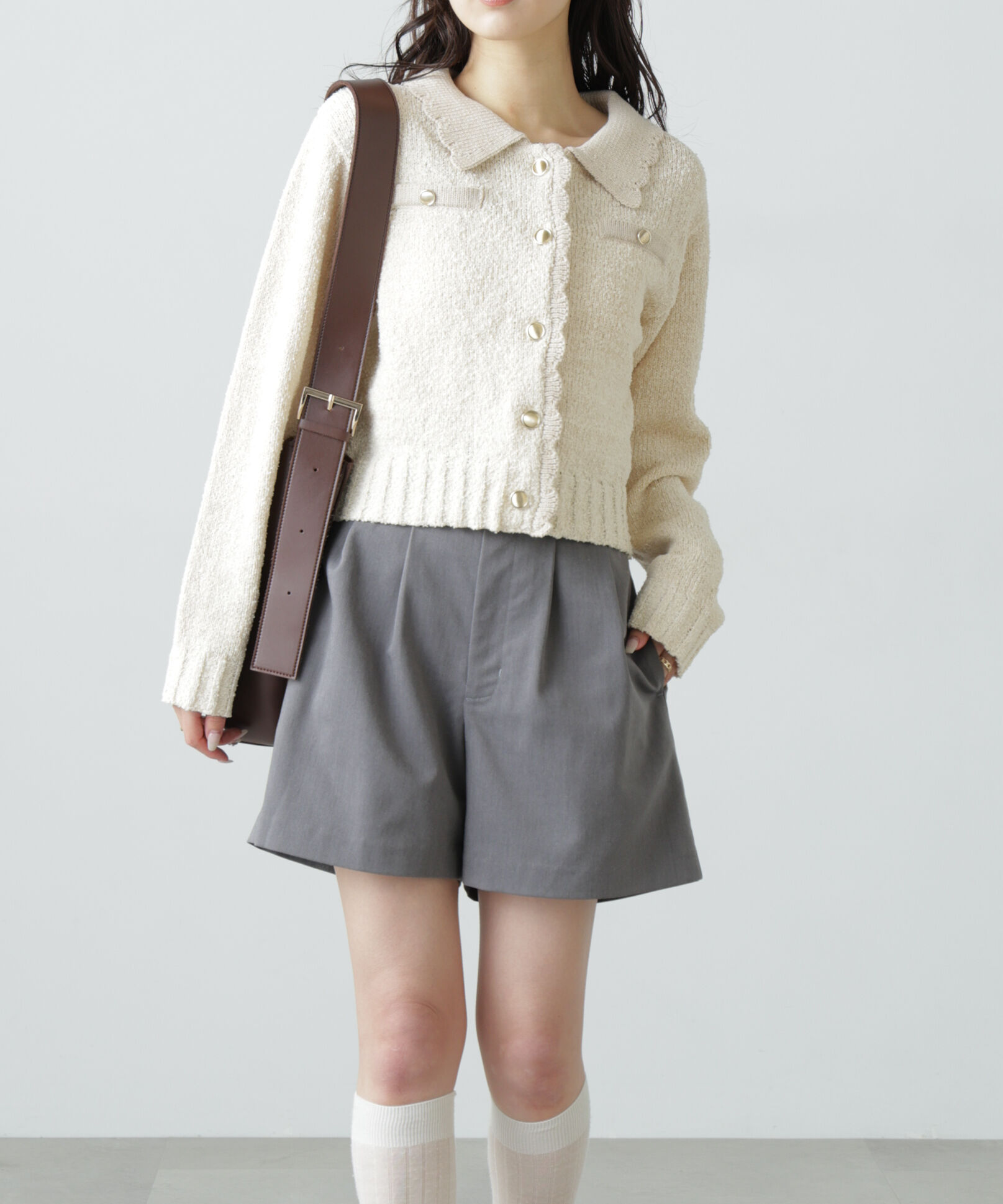  「ミニブークレツイードライクニットカーディガン」|ニット・セーター|