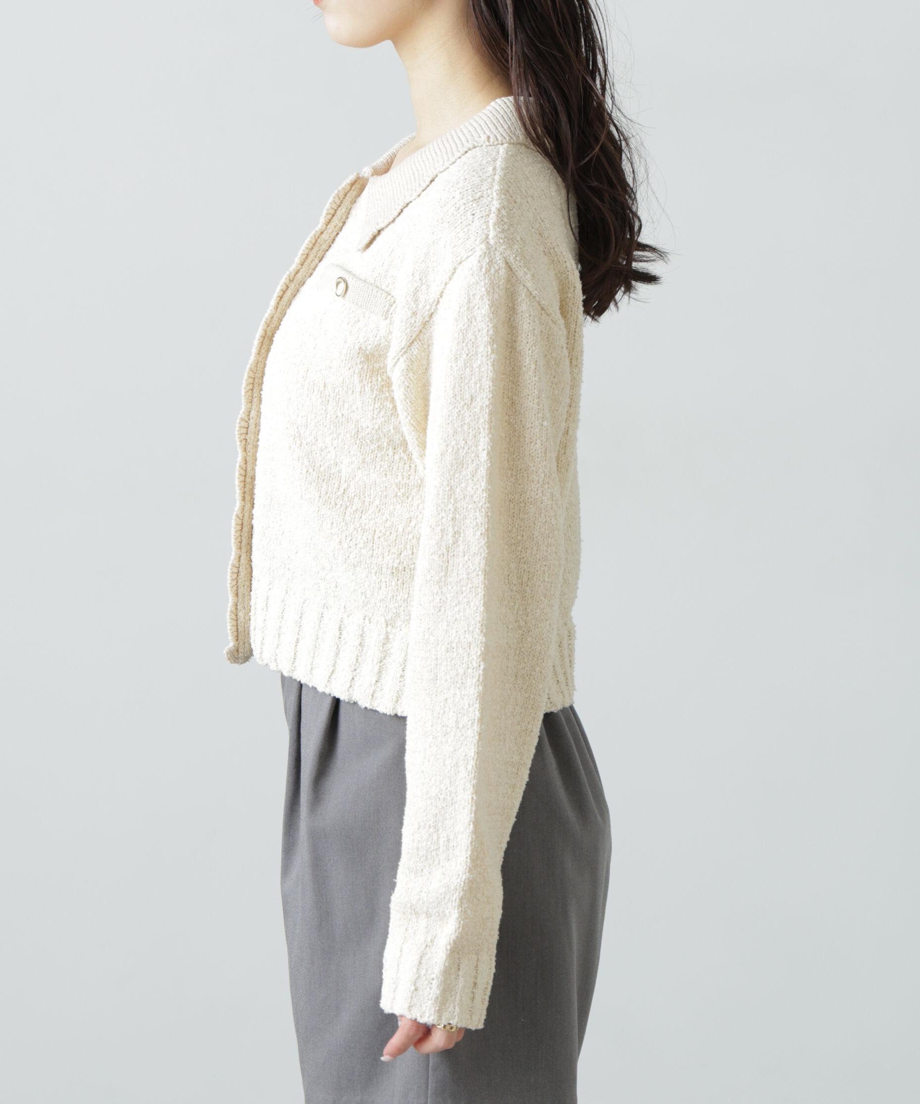  「ミニブークレツイードライクニットカーディガン」|ニット・セーター|