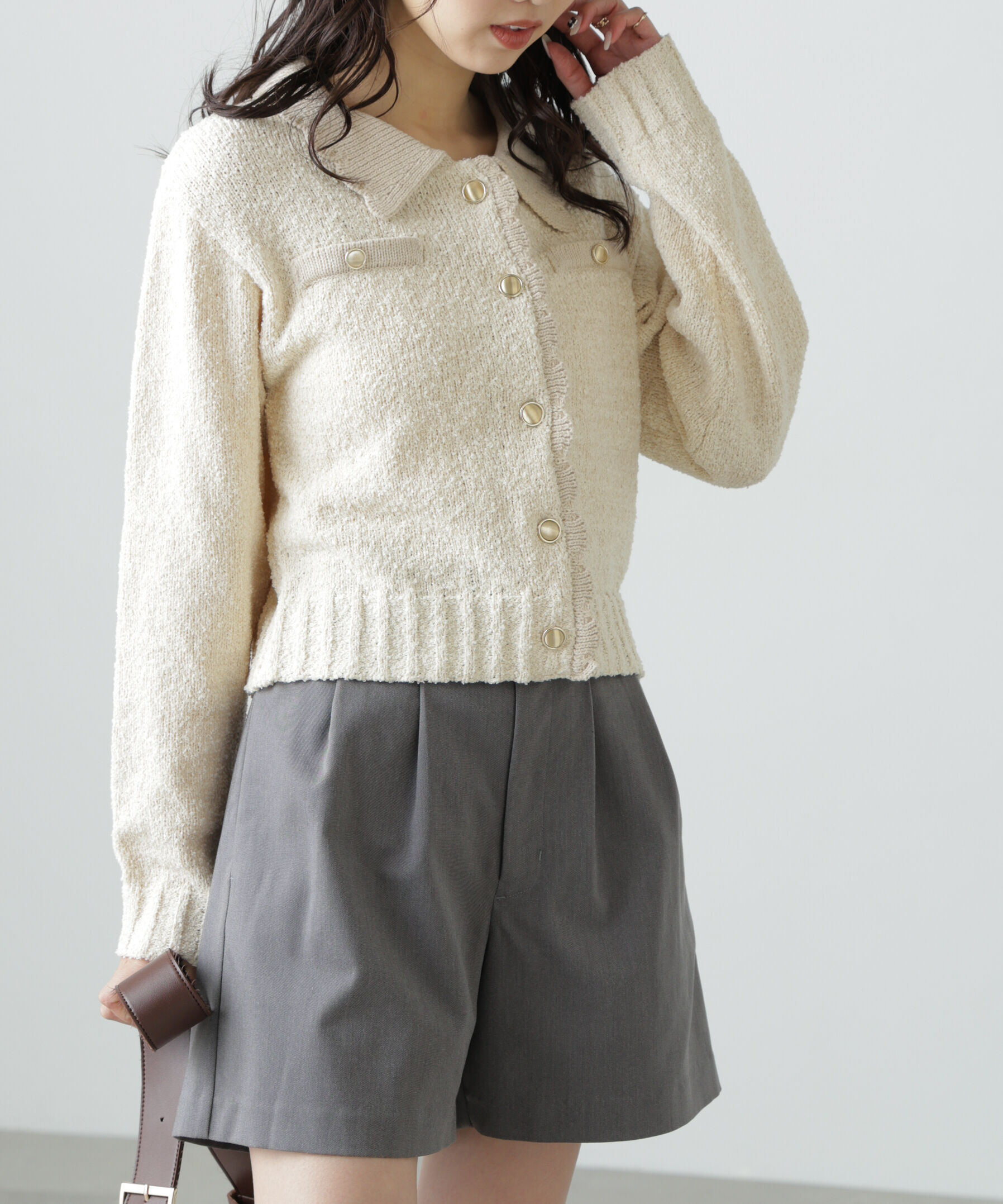  「ミニブークレツイードライクニットカーディガン」|ニット・セーター|