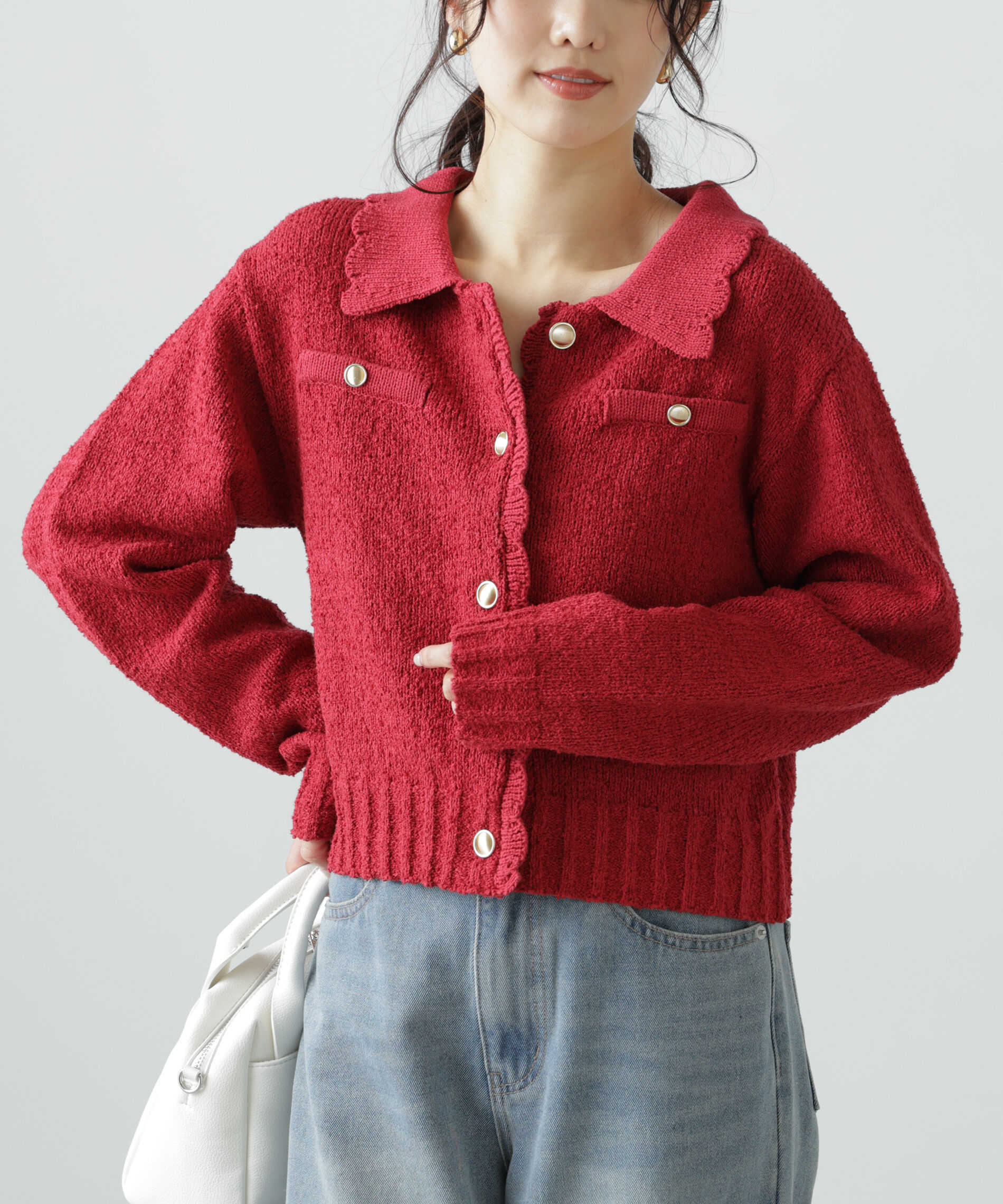  「ミニブークレツイードライクニットカーディガン」|ニット・セーター|