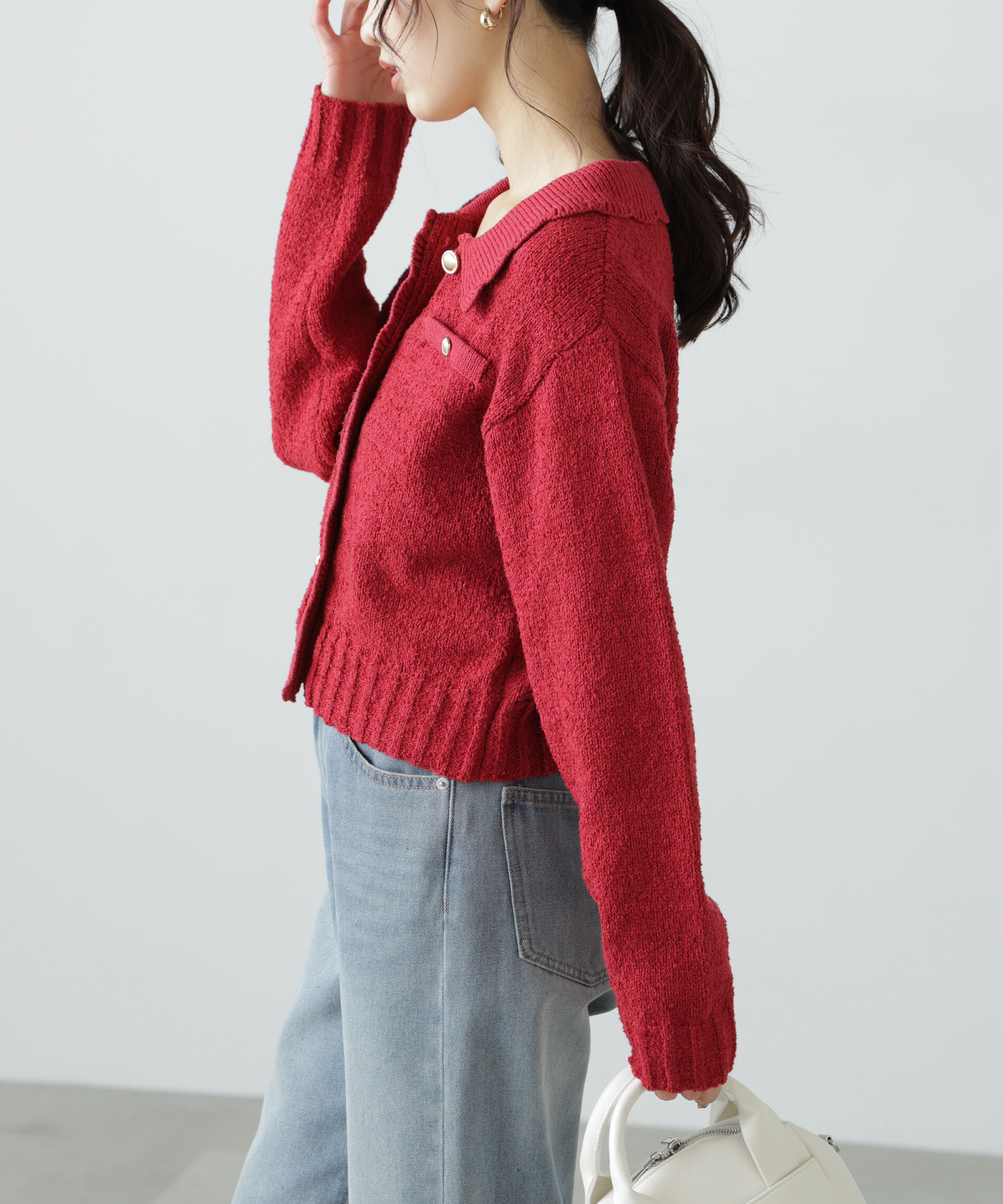  「ミニブークレツイードライクニットカーディガン」|ニット・セーター|