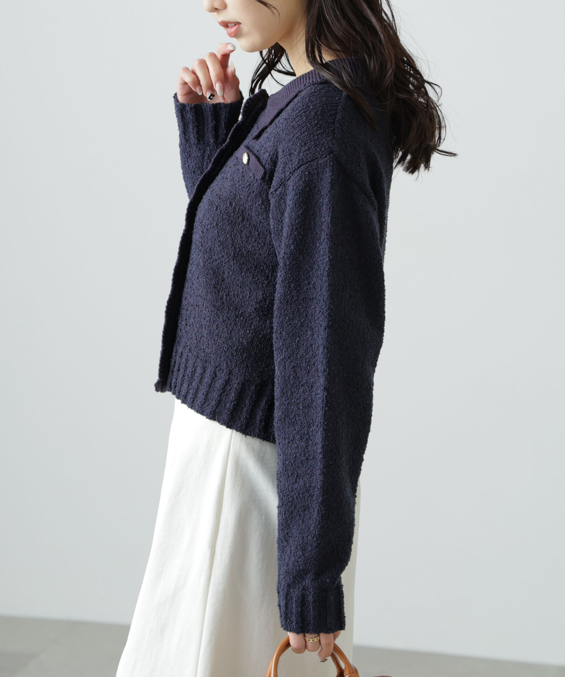  「ミニブークレツイードライクニットカーディガン」|ニット・セーター|