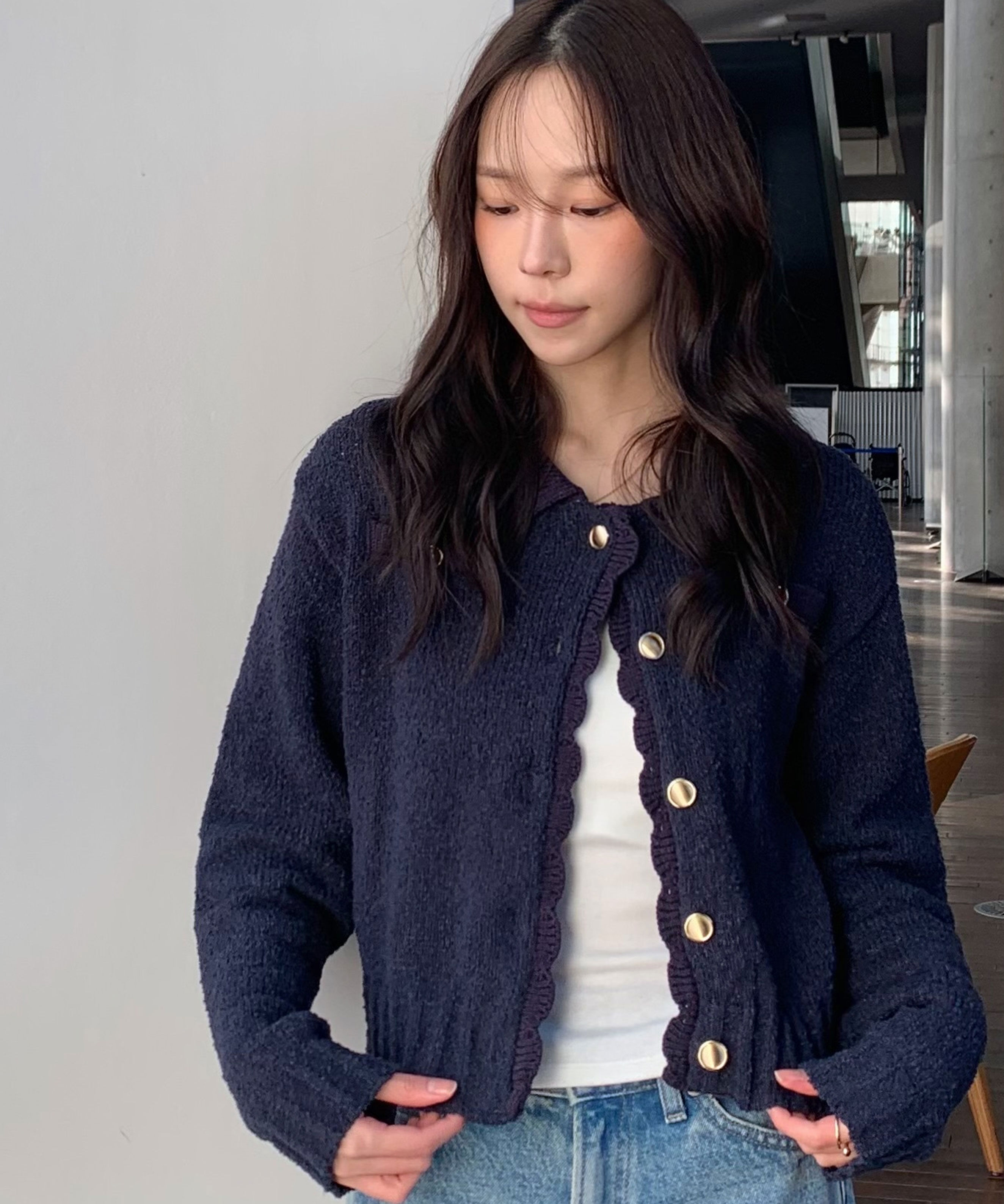  「ミニブークレツイードライクニットカーディガン」|ニット・セーター|