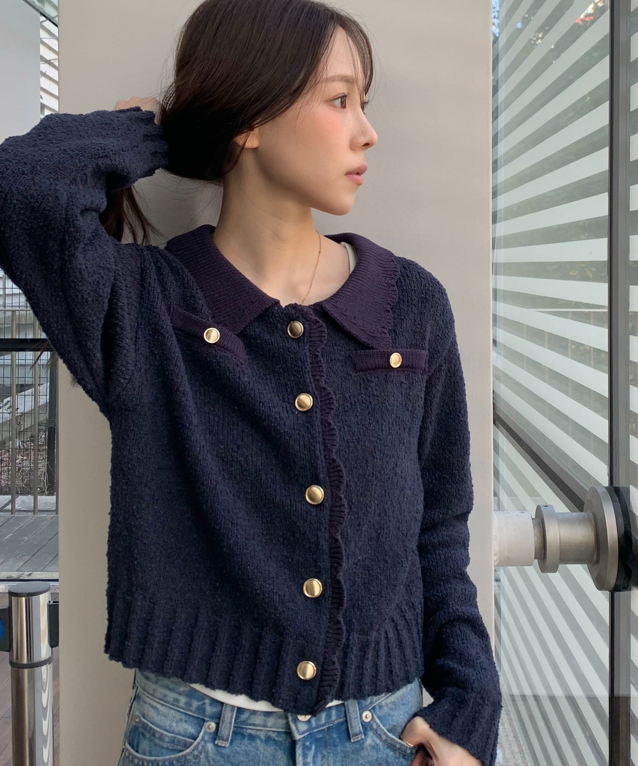  「ミニブークレツイードライクニットカーディガン」|ニット・セーター|