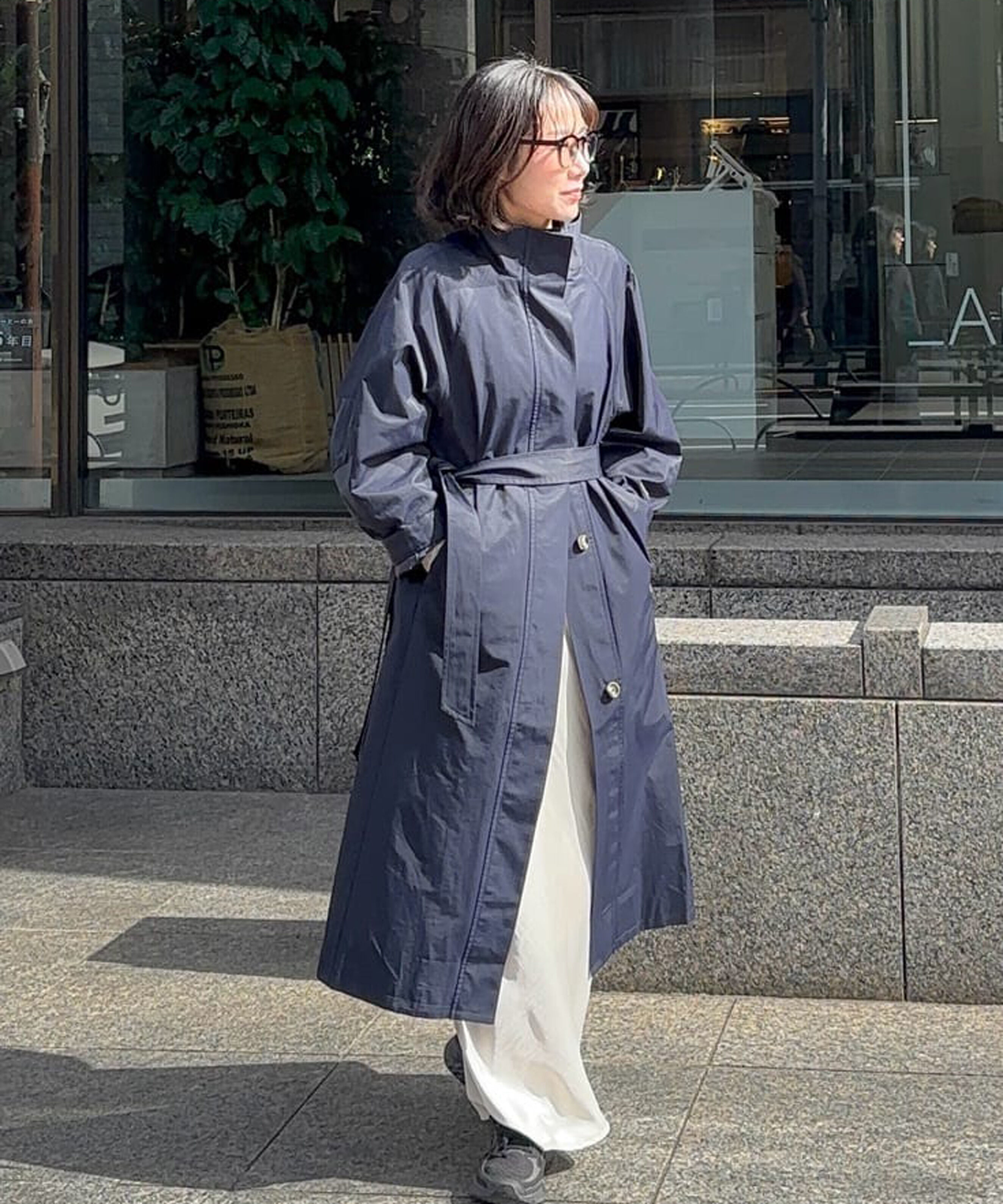  「スタンドカラーロングトレンチコート」|その他|ネイビー