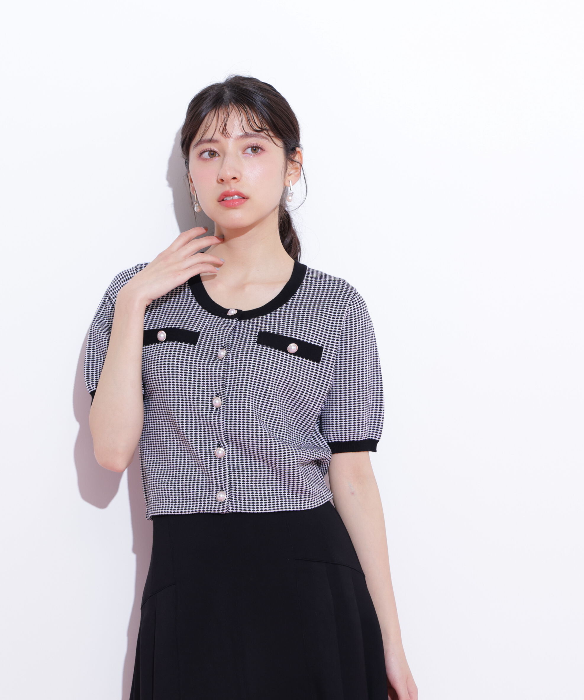  「ラメツイード半袖カーディガン」|ニット・セーター|