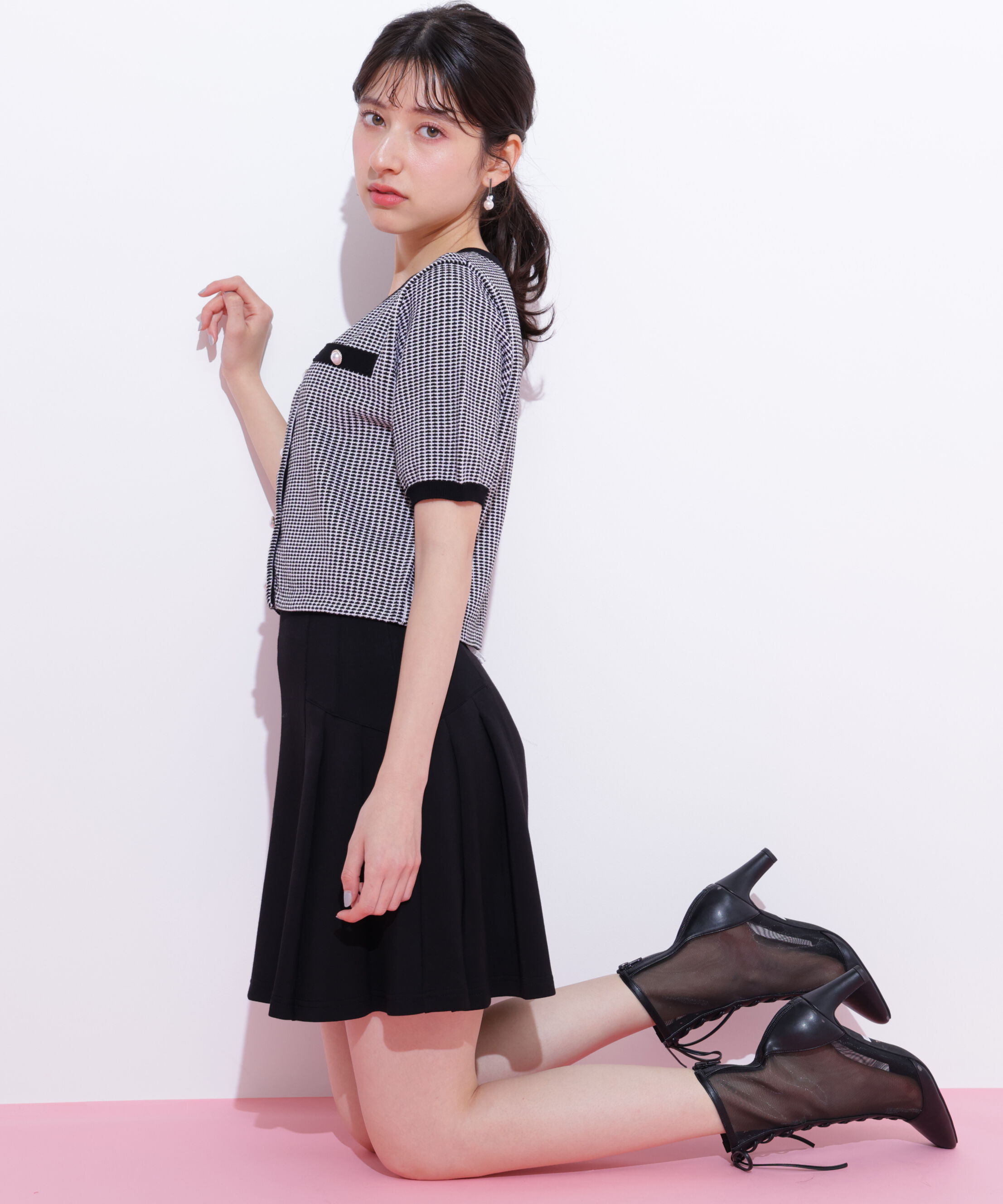  「ラメツイード半袖カーディガン」|ニット・セーター|