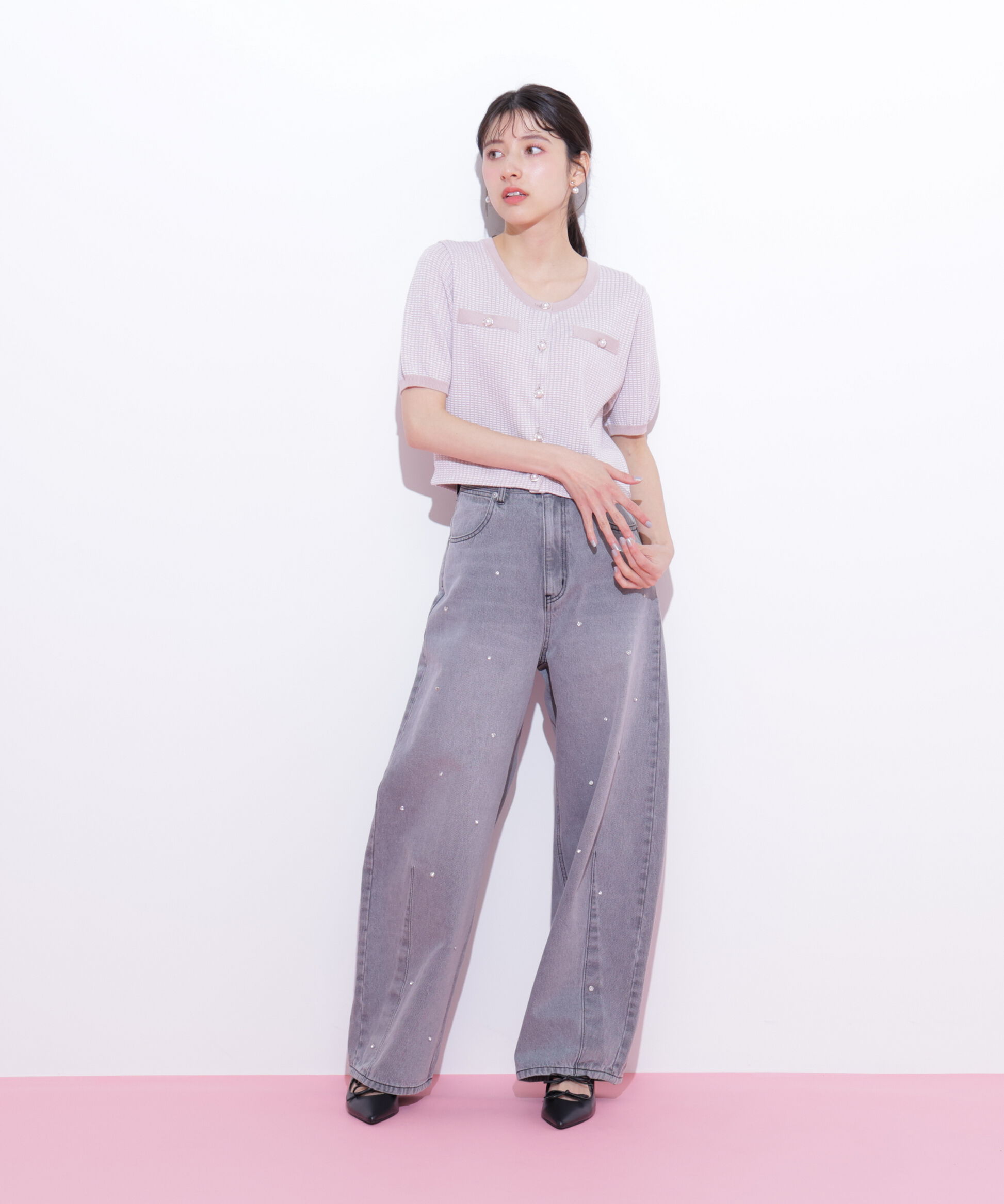  「ラメツイード半袖カーディガン」|ニット・セーター|