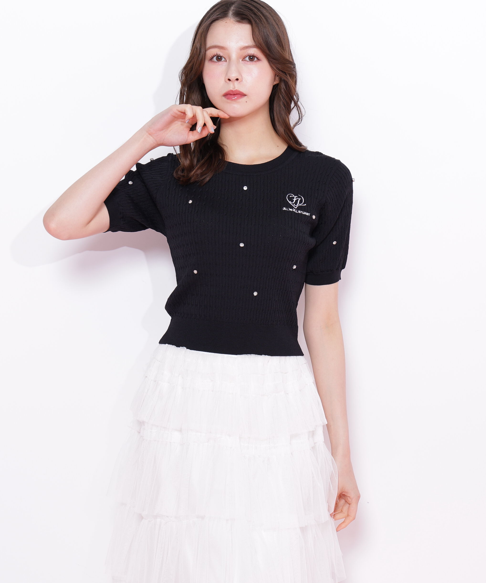  「ミニケーブルハート刺繍ニット」|ニット・セーター|