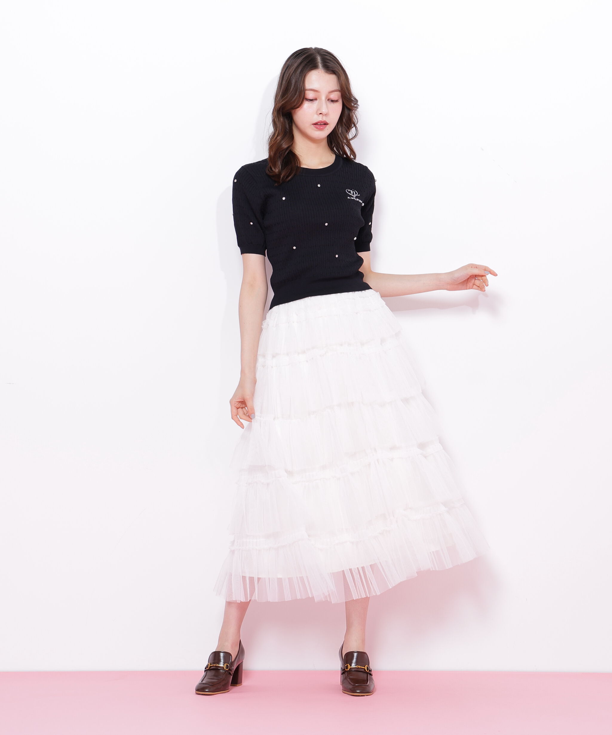  「ミニケーブルハート刺繍ニット」|ニット・セーター|